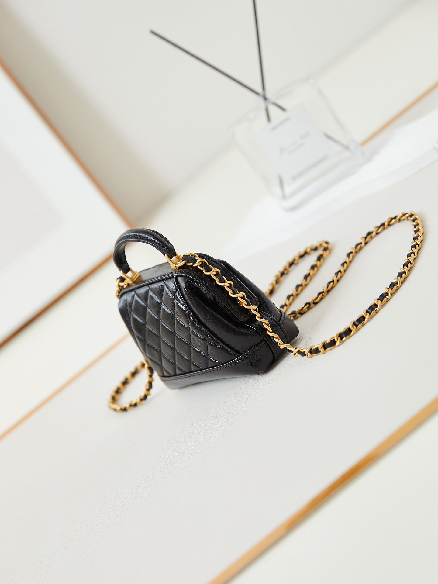 CC 24A Mini Top Handle 13cm Black Wax Leather Gold Hardware 238455 mysite