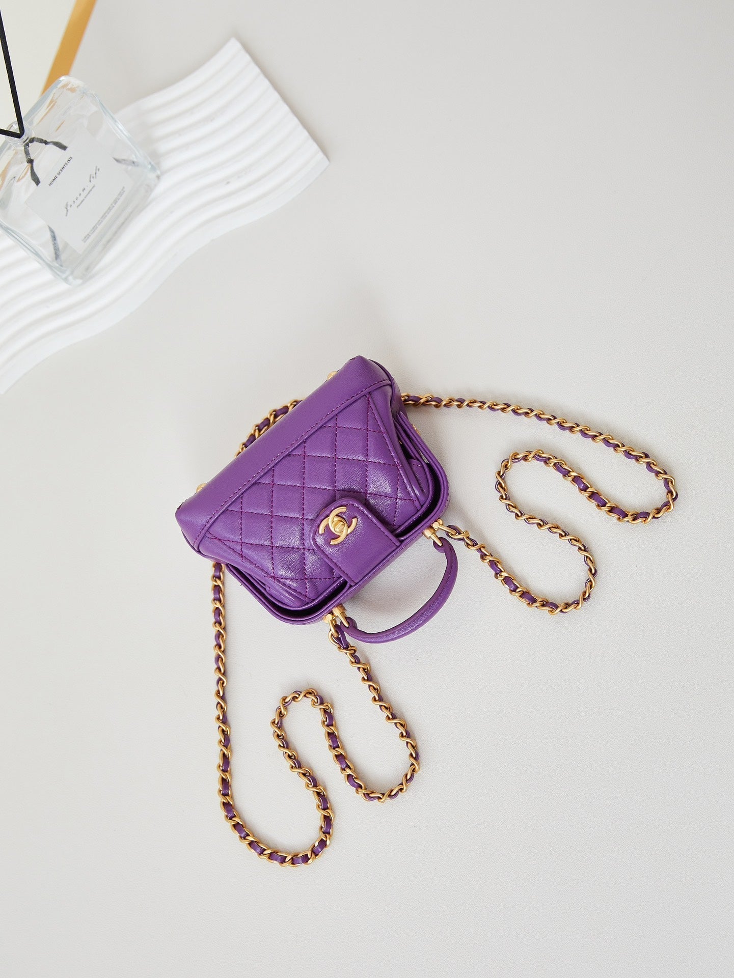 CC 24A Mini Top Handle 13cm Purple Wax Leather Gold Hardware 238457 mysite