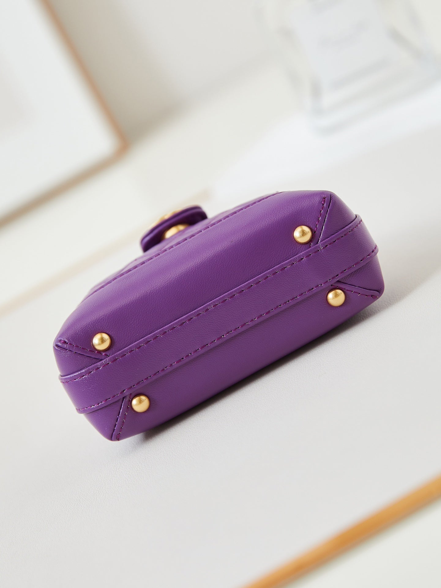 CC 24A Mini Top Handle 13cm Purple Wax Leather Gold Hardware 238457 mysite