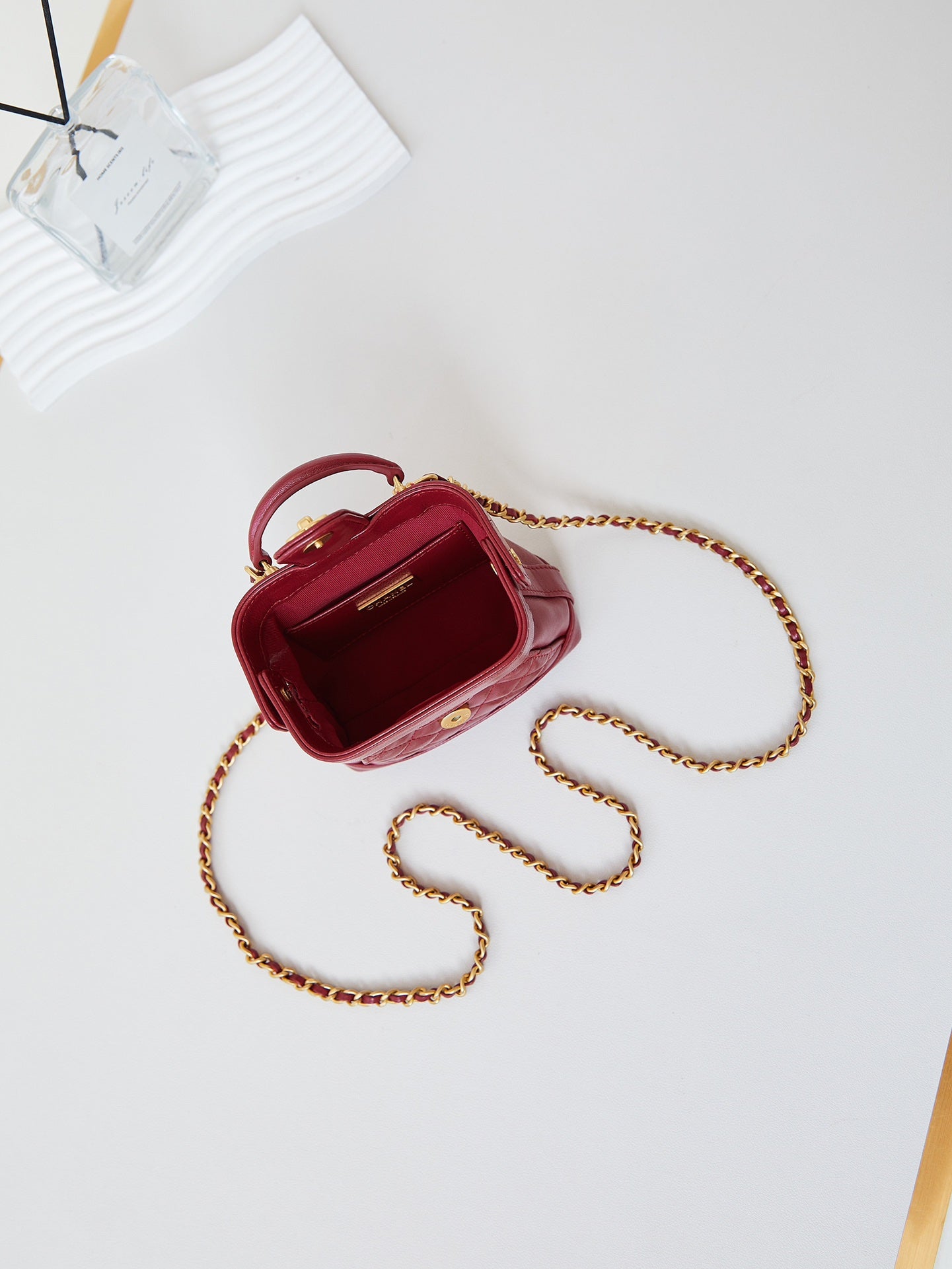 CC 24A Mini Top Handle 13cm Red Wax Leather Gold Hardware 238461 mysite