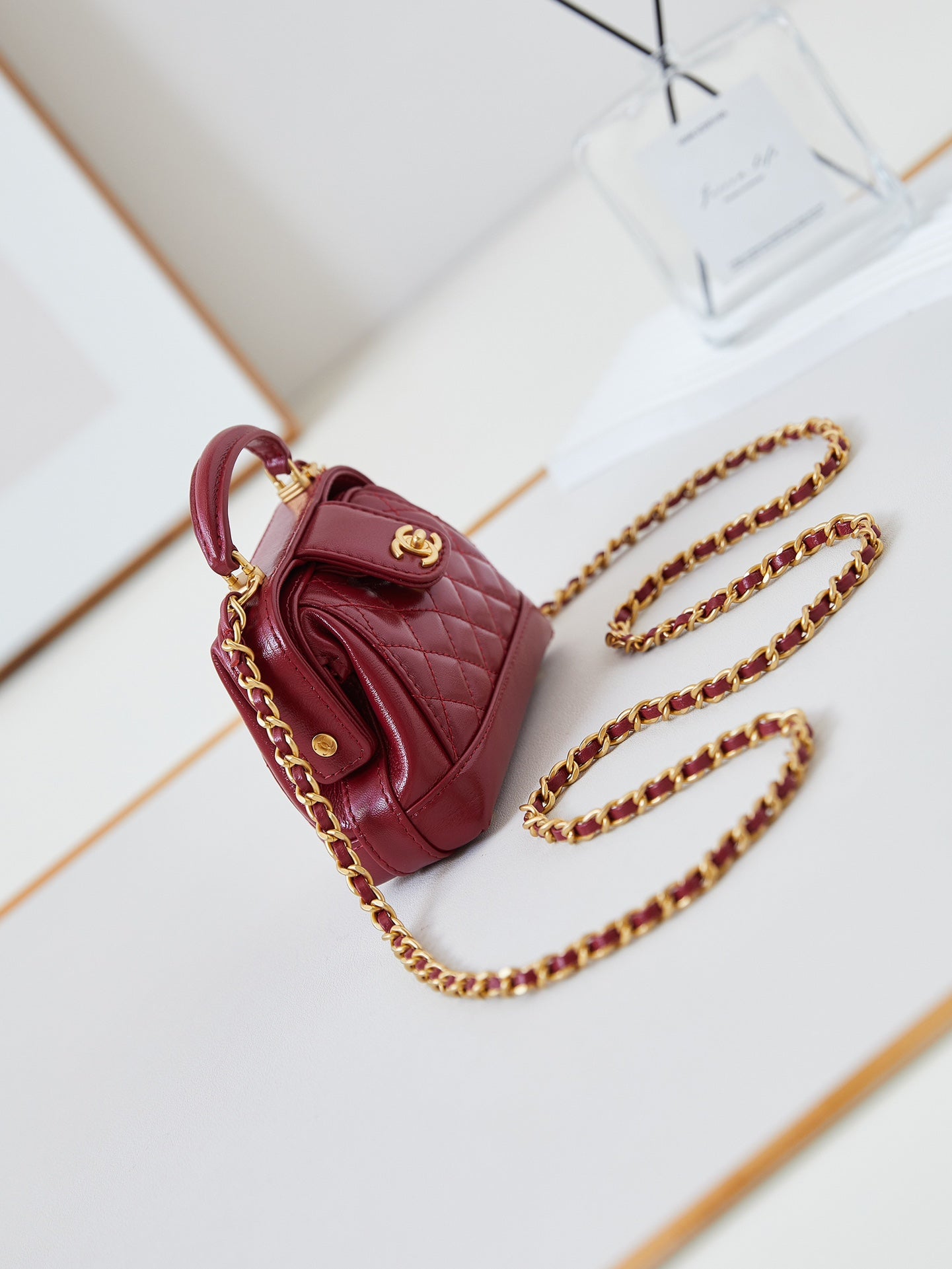 CC 24A Mini Top Handle 13cm Red Wax Leather Gold Hardware 238461 mysite