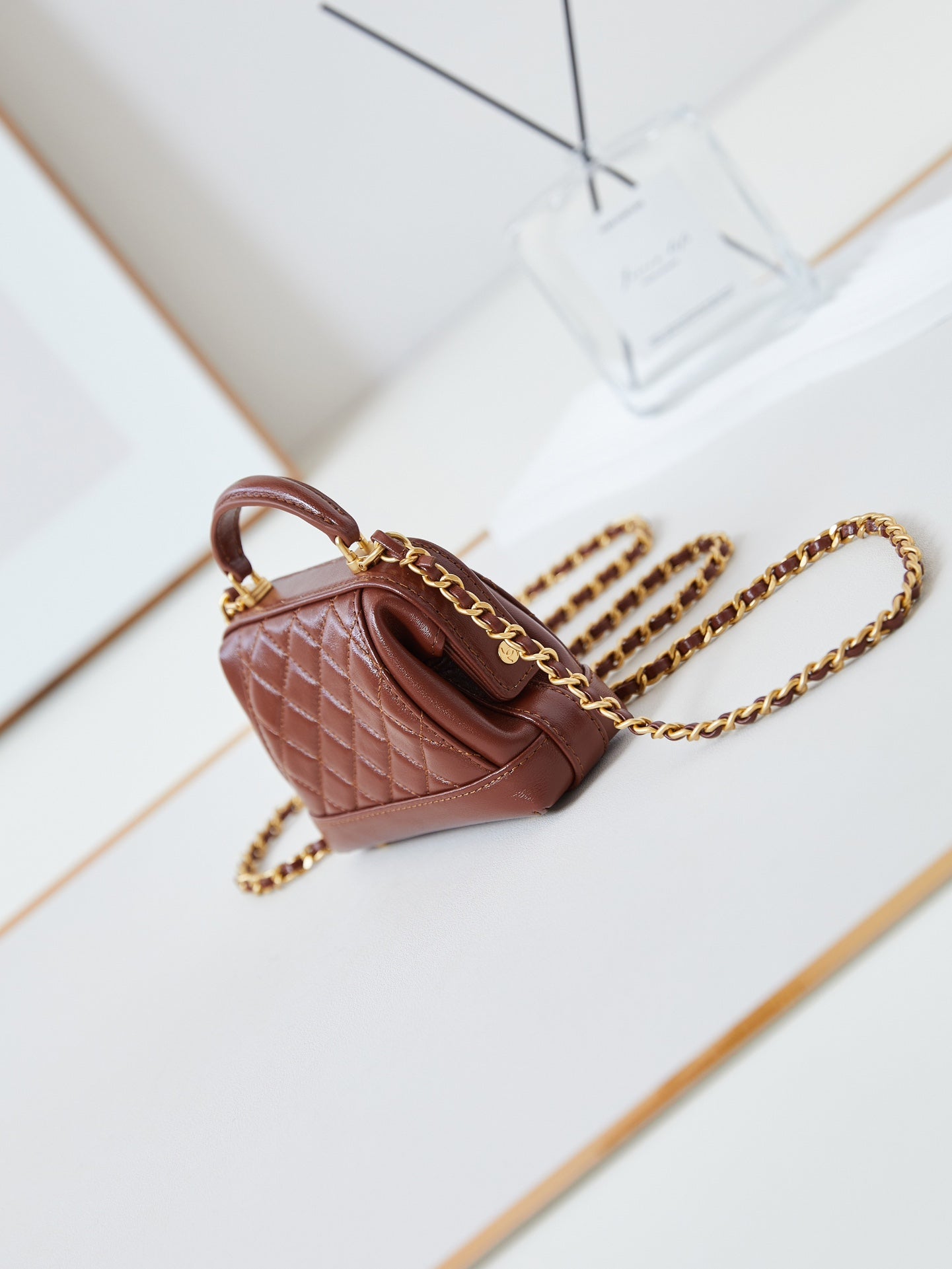 CC 24A Mini Top Handle 13cm Brown Wax Leather Gold Hardware 238463 mysite