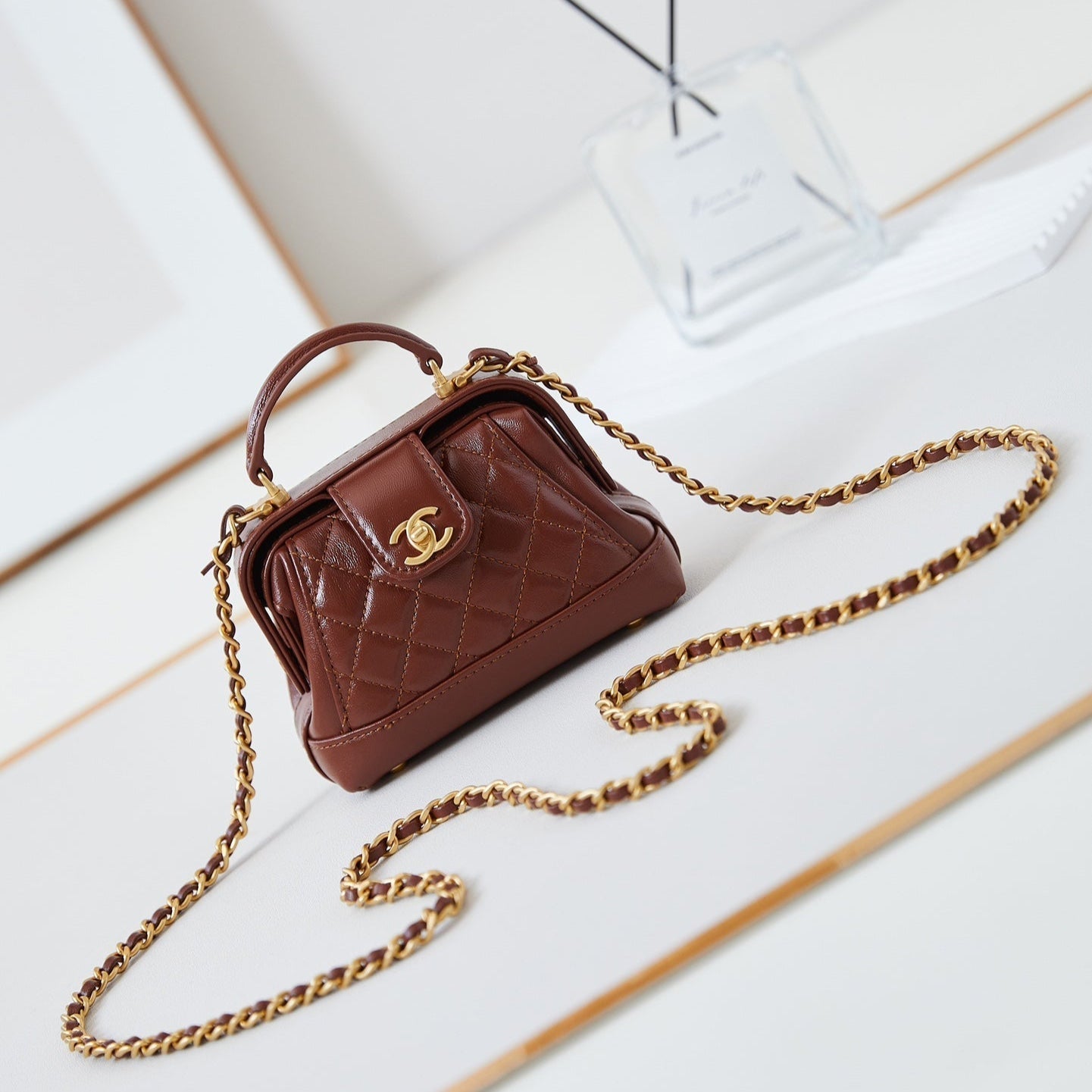 CC 24A Mini Top Handle 13cm Brown Wax Leather Gold Hardware 238463 mysite