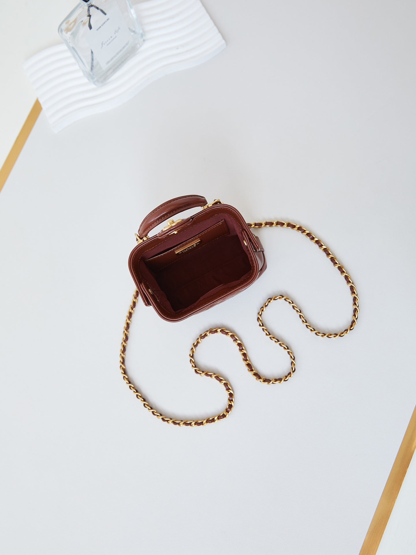 CC 24A Mini Top Handle 13cm Brown Wax Leather Gold Hardware 238463 mysite