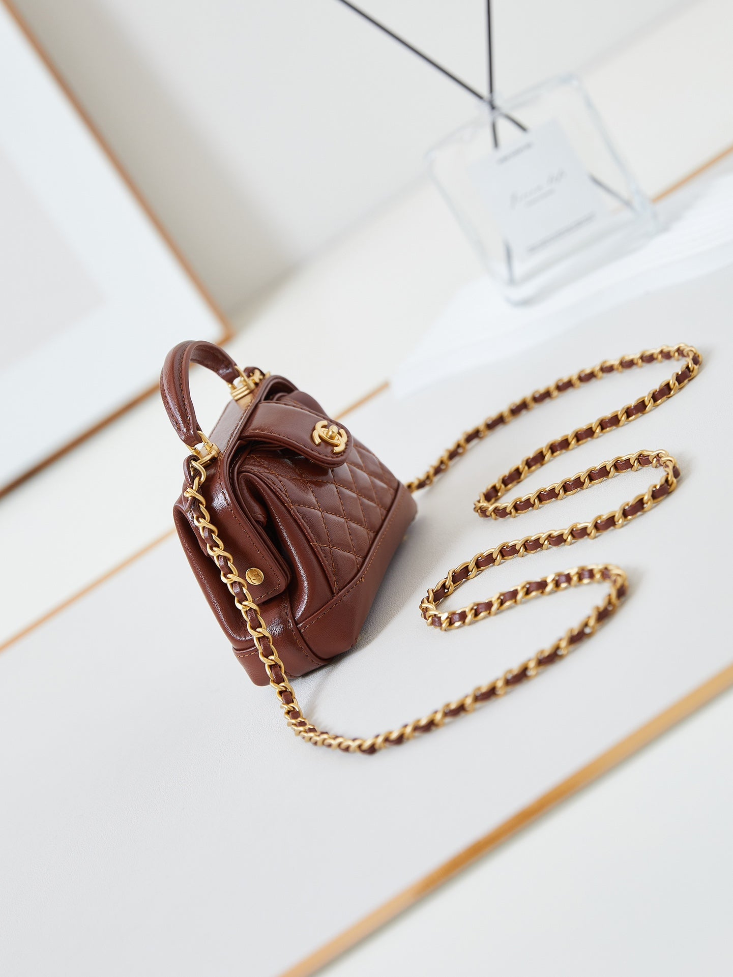CC 24A Mini Top Handle 13cm Brown Wax Leather Gold Hardware 238463 mysite