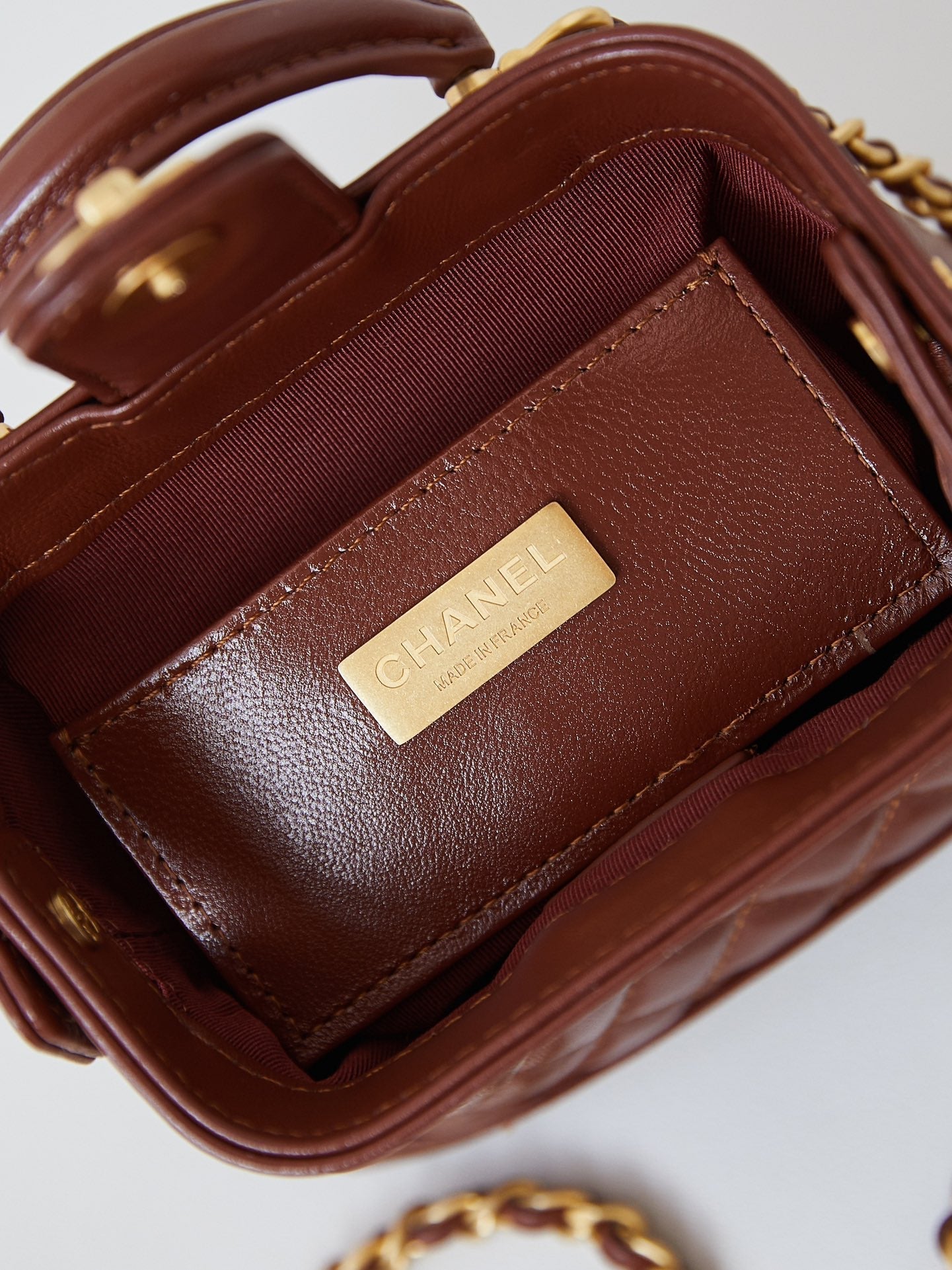 CC 24A Mini Top Handle 13cm Brown Wax Leather Gold Hardware 238463 mysite