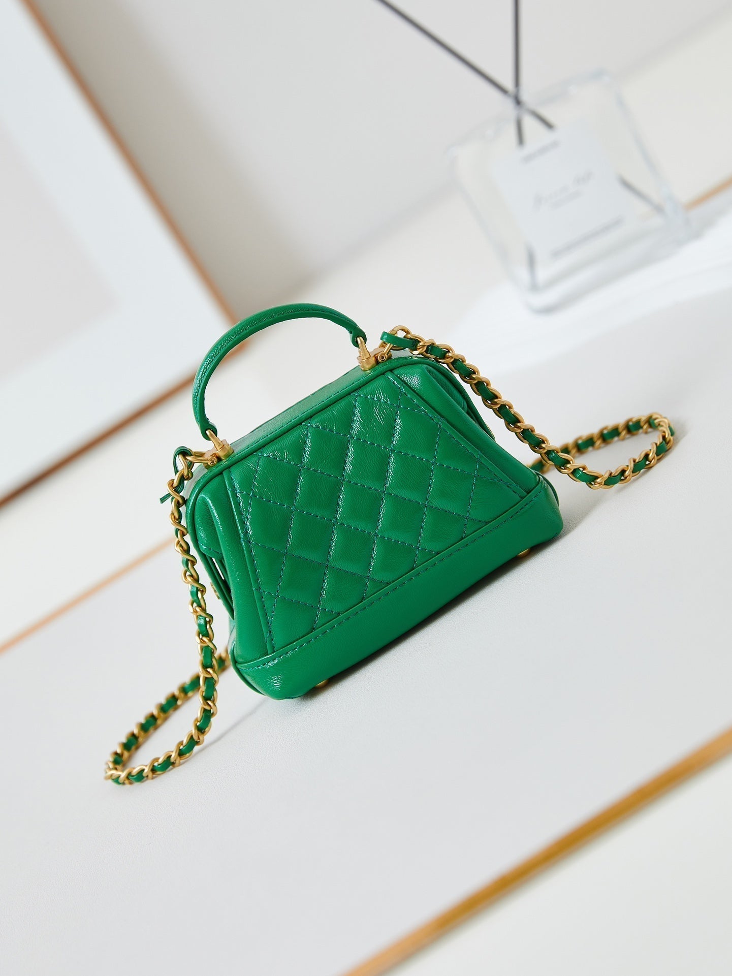 CC 24A Mini Top Handle 13cm Green Wax Leather Gold Hardware 238465 mysite