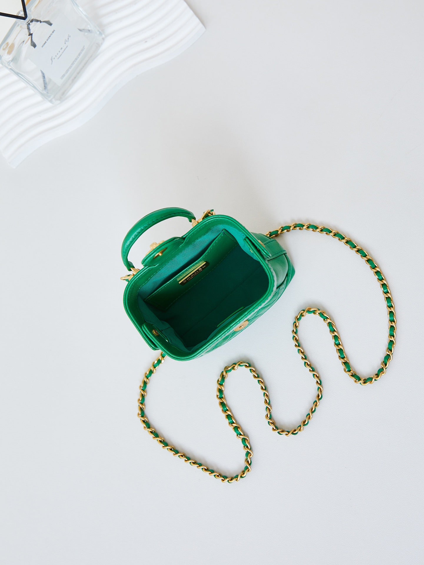 CC 24A Mini Top Handle 13cm Green Wax Leather Gold Hardware 238465 mysite
