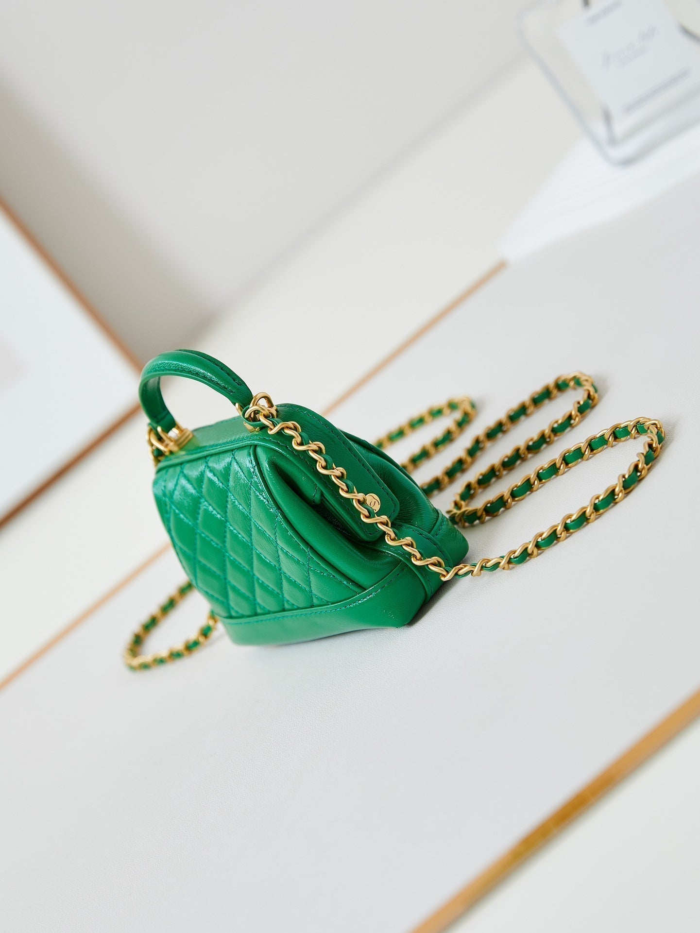 CC 24A Mini Top Handle 13cm Green Wax Leather Gold Hardware 238465 mysite