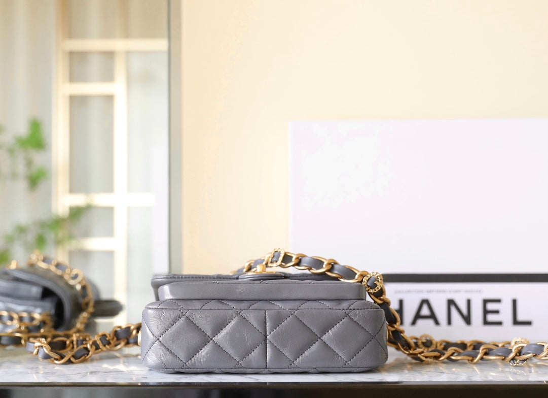cc 24a flap bag 20cm top handle grey lambskin gold hardware mysite