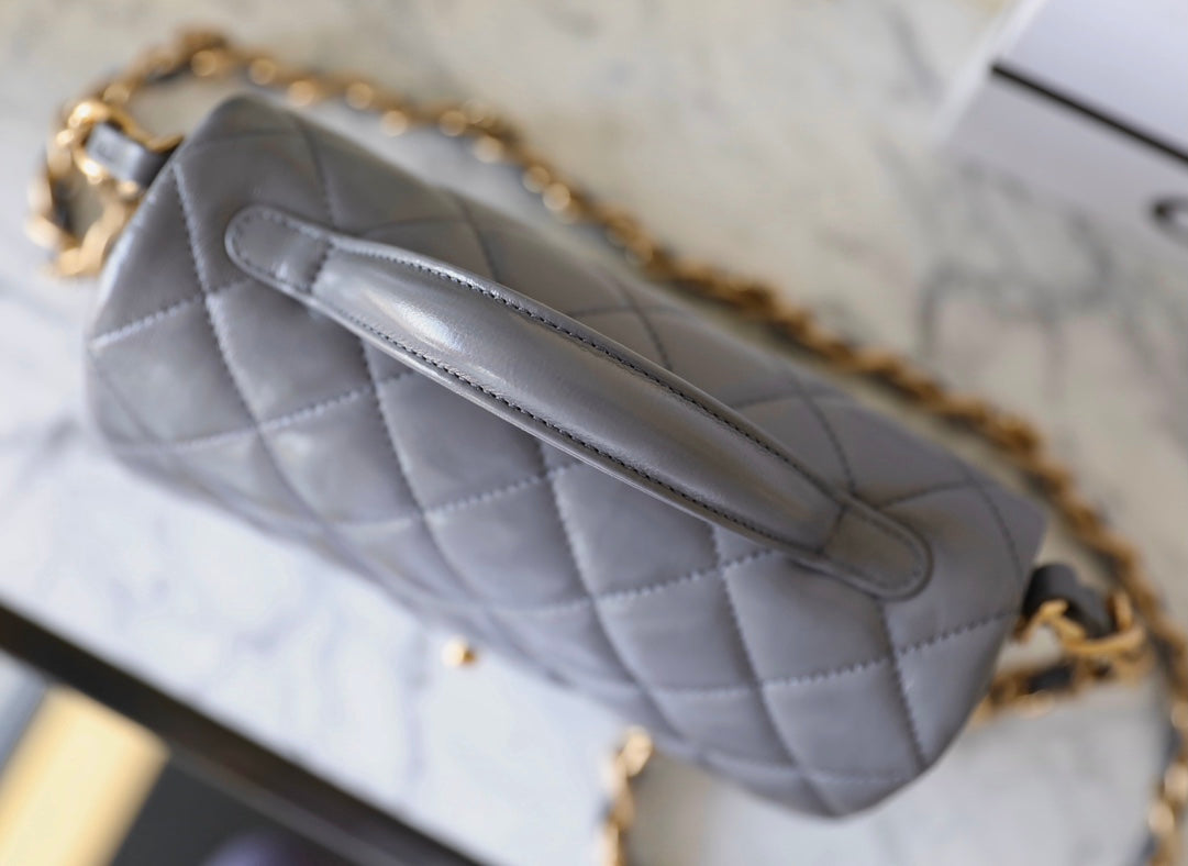 cc 24a flap bag 20cm top handle grey lambskin gold hardware mysite