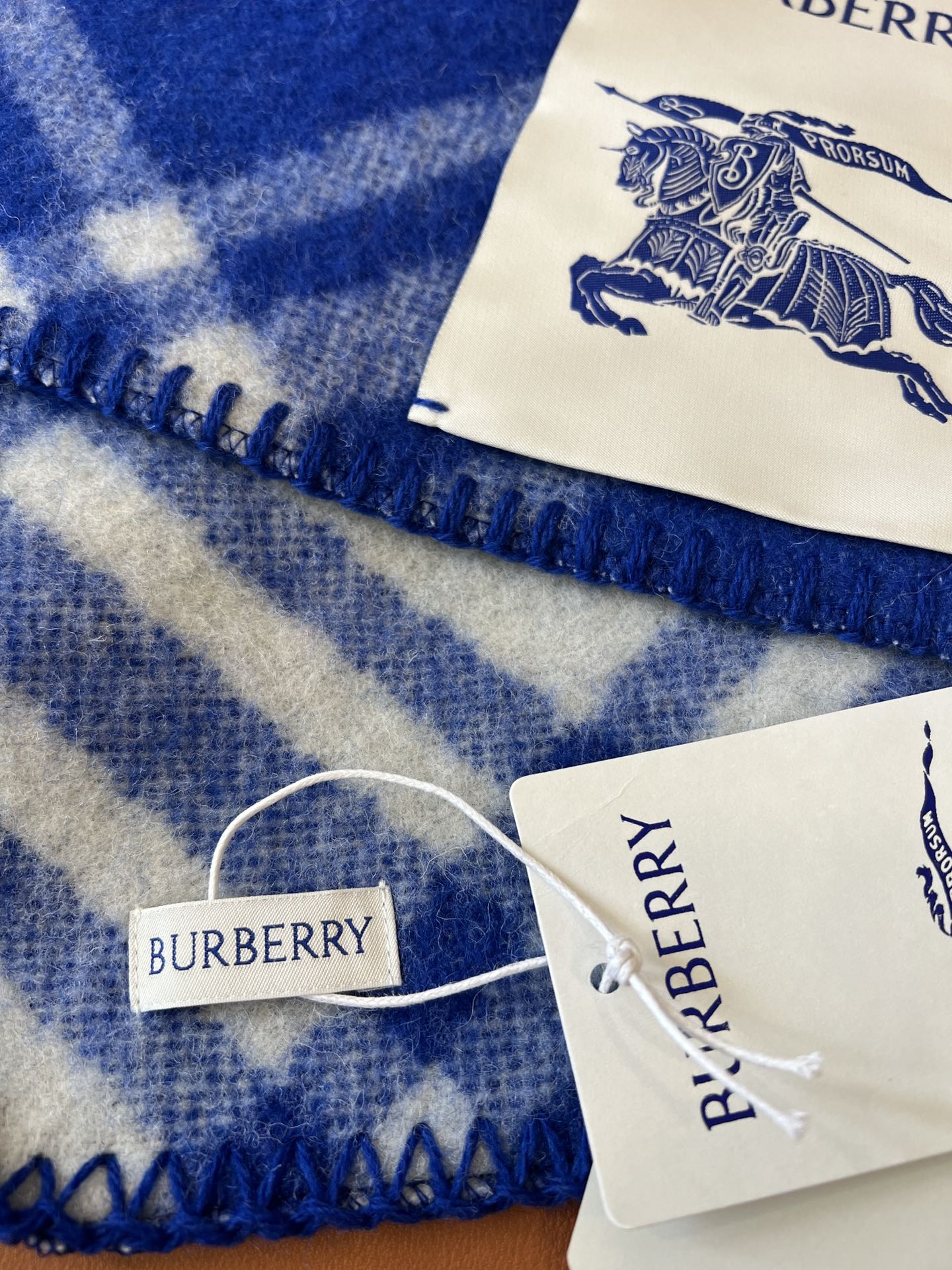 CHECK WOOL 182 CM SCARF COBALT BLUE 405043 mysite