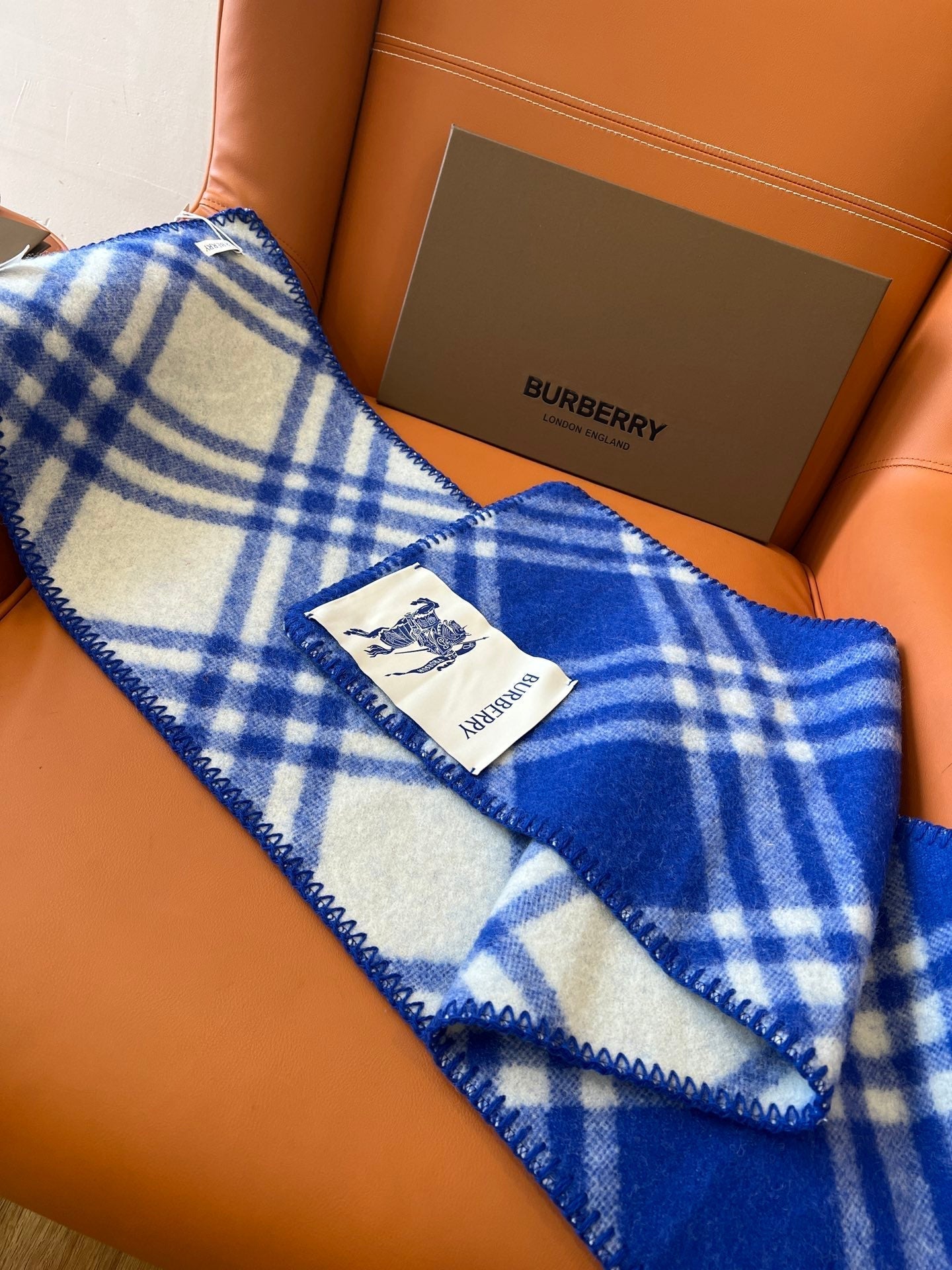 CHECK WOOL 182 CM SCARF COBALT BLUE 405043 mysite