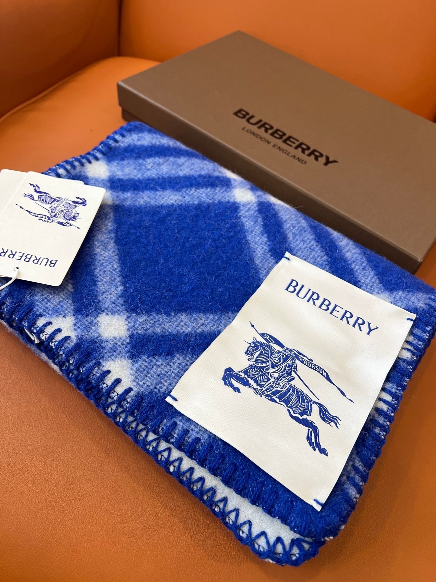 CHECK WOOL 182 CM SCARF COBALT BLUE 405043 mysite