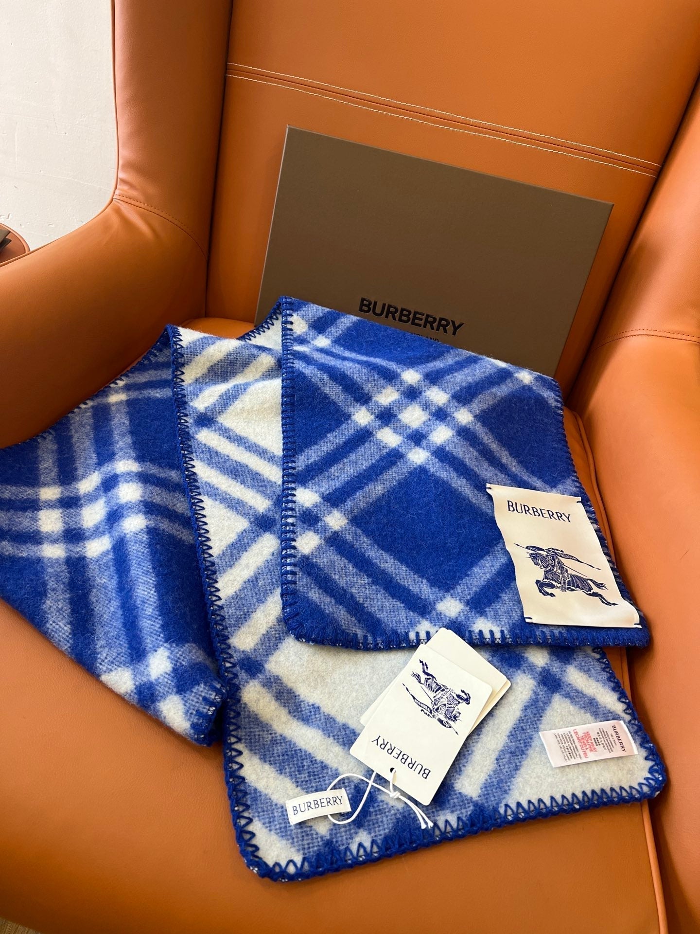 CHECK WOOL 182 CM SCARF COBALT BLUE 405043 mysite