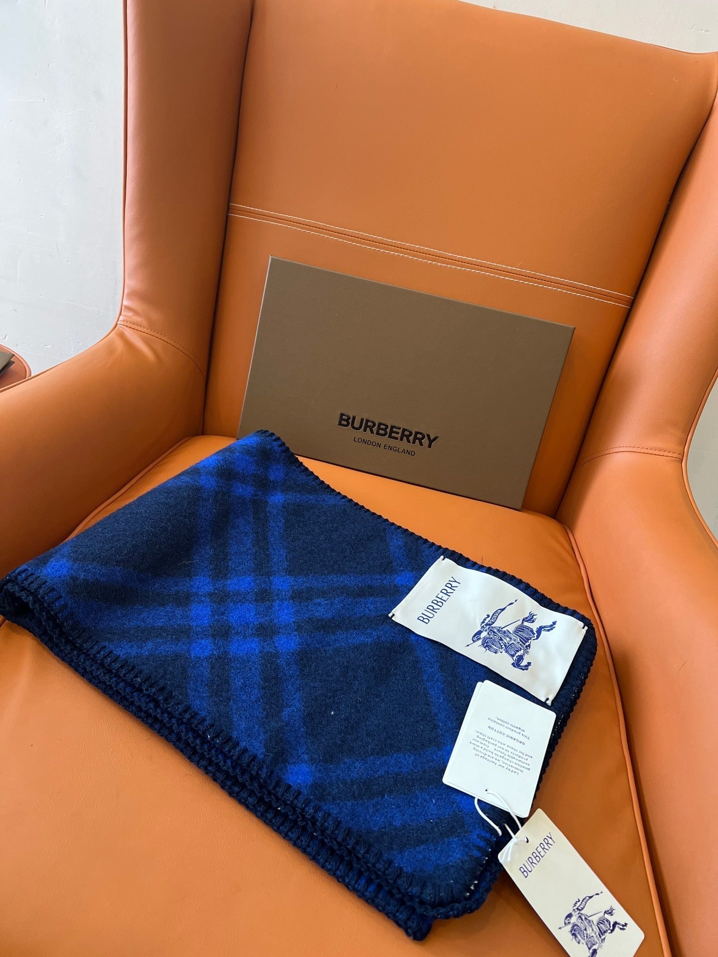 CHECK WOOL 182 CM SCARF NAVY BLUE 405049 mysite