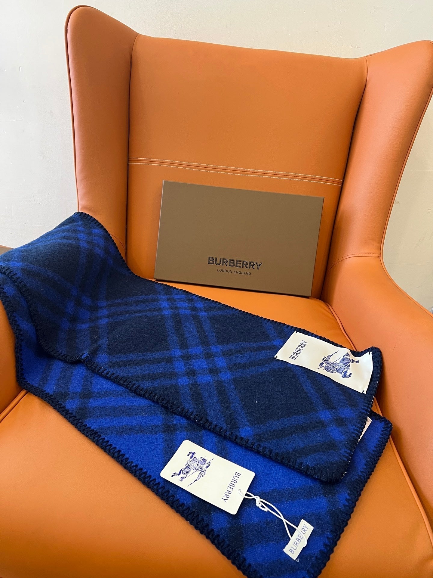 CHECK WOOL 182 CM SCARF NAVY BLUE 405049 mysite