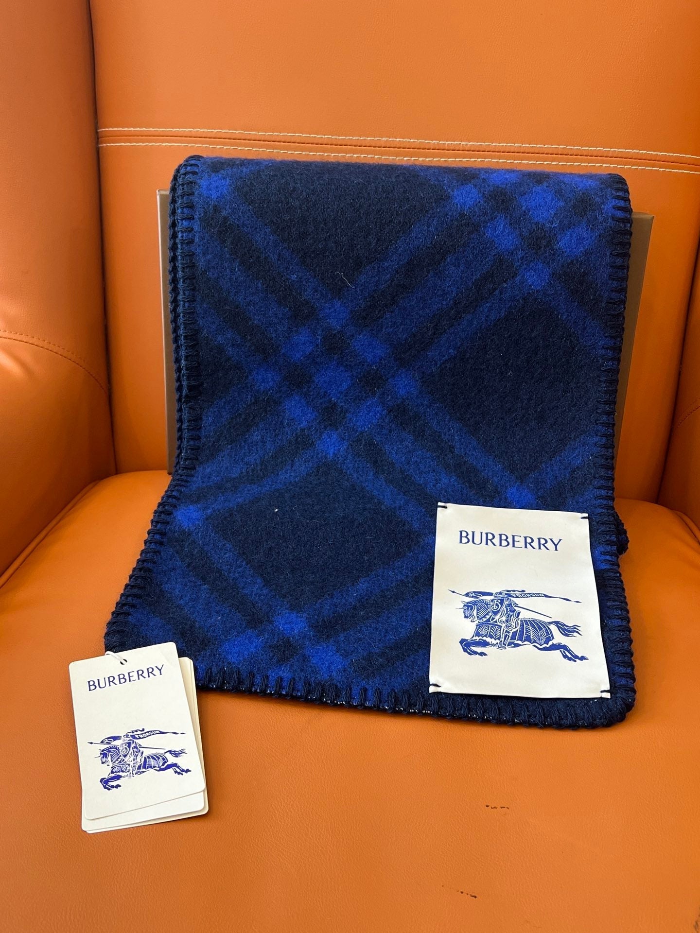 CHECK WOOL 182 CM SCARF NAVY BLUE 405049 mysite