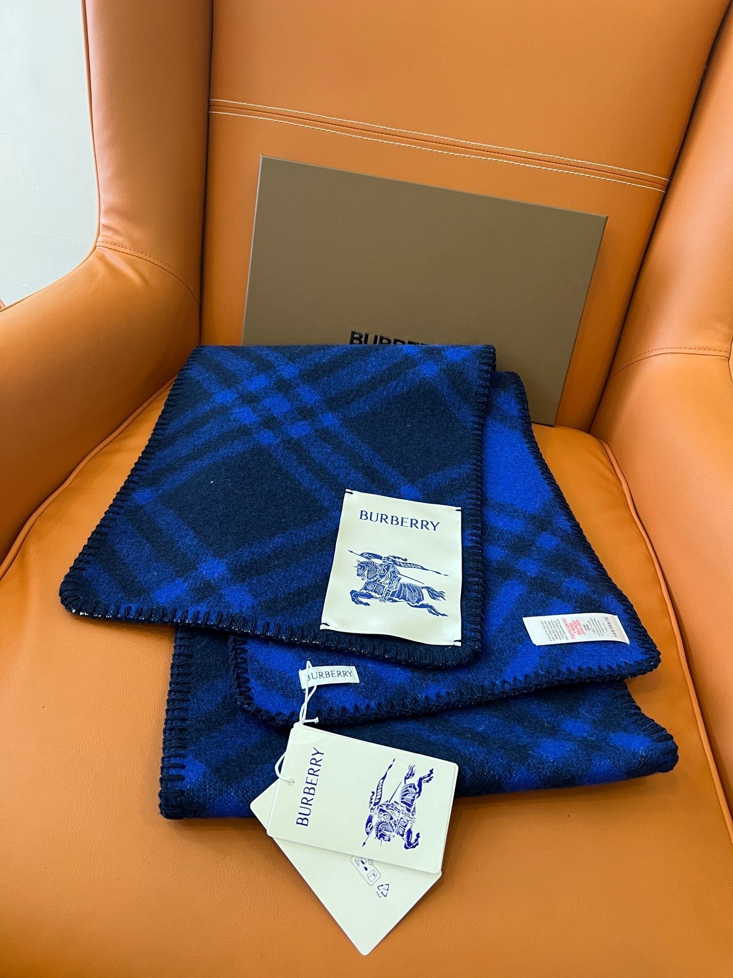 CHECK WOOL 182 CM SCARF NAVY BLUE 405049 mysite