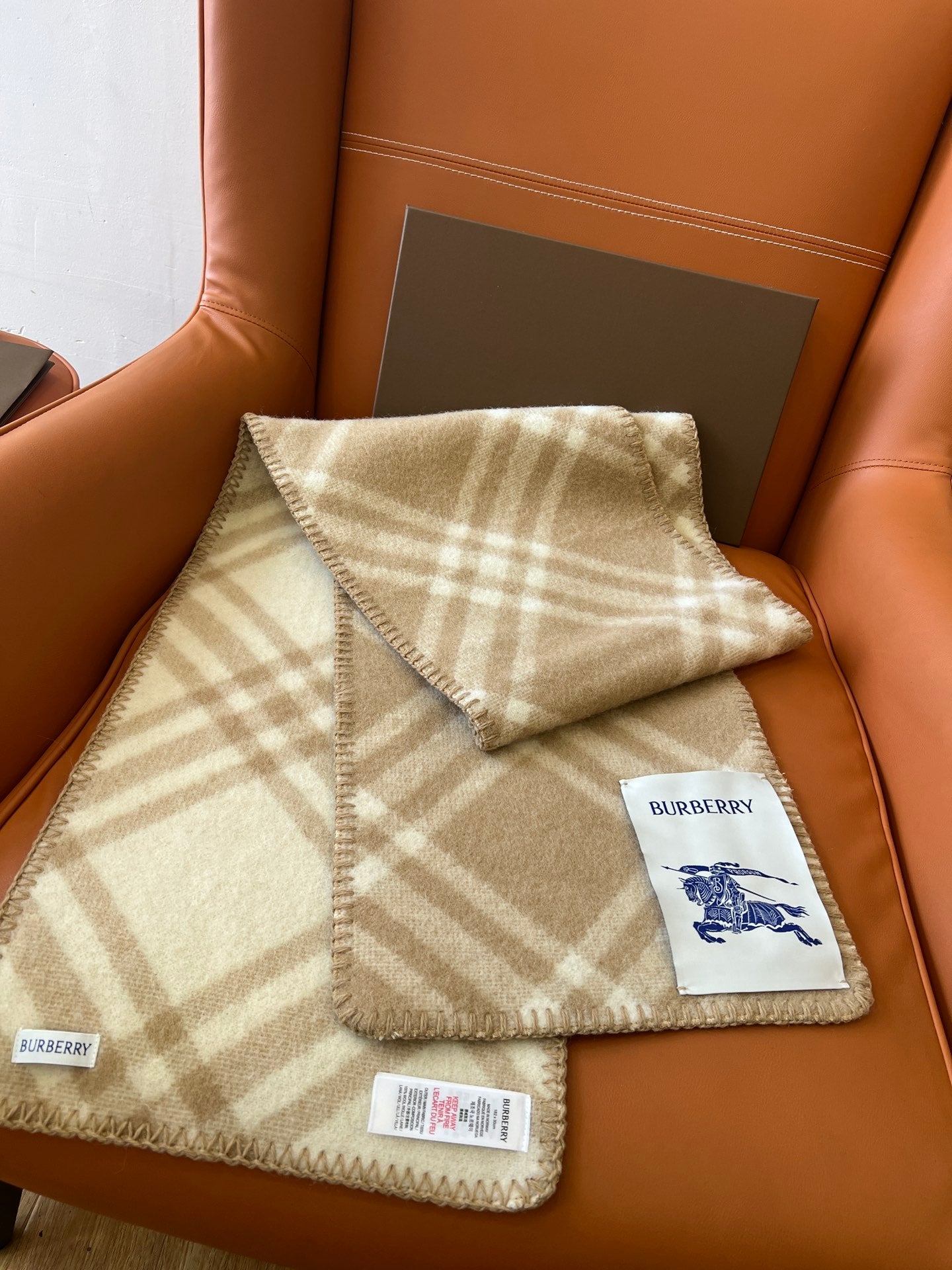 CHECK WOOL 182 CM SCARF CAMEL BROWN 405051 mysite