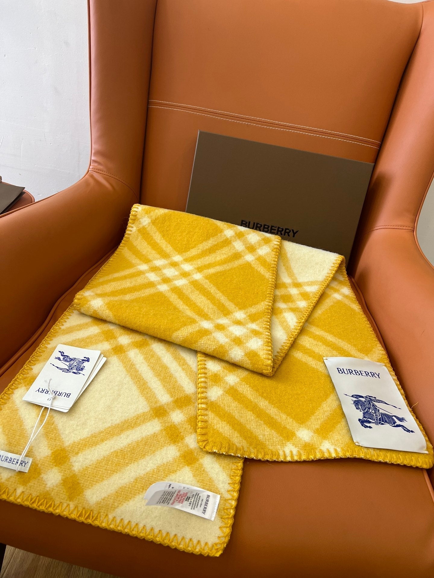 CHECK WOOL 182 CM SCARF AMBER YELLOW 405053 mysite