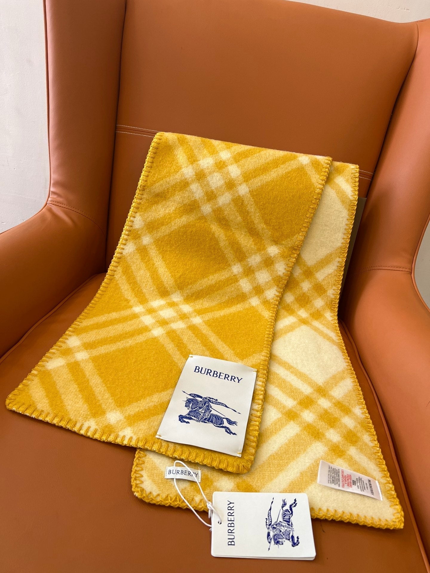 CHECK WOOL 182 CM SCARF AMBER YELLOW 405053 mysite