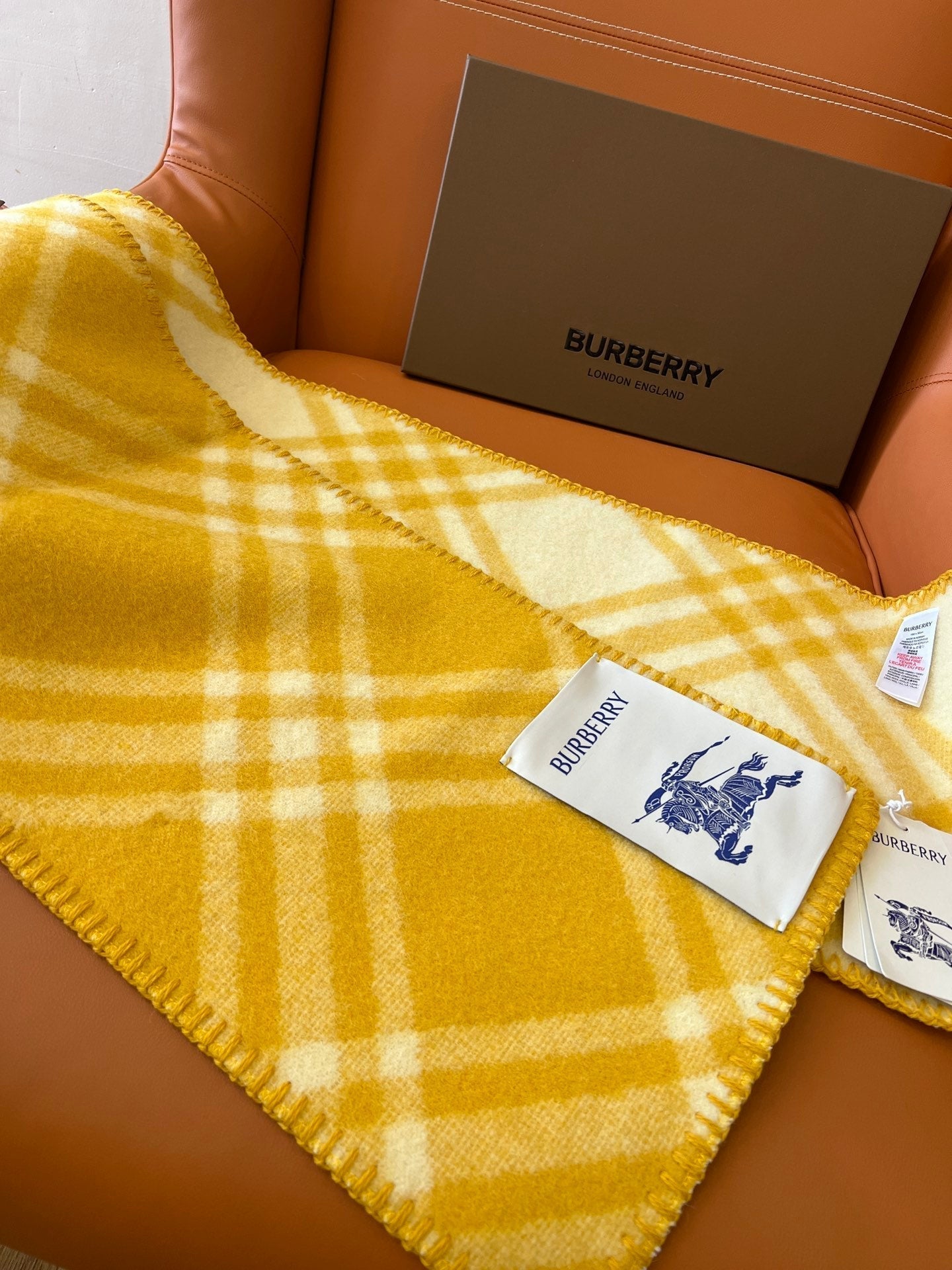 CHECK WOOL 182 CM SCARF AMBER YELLOW 405053 mysite