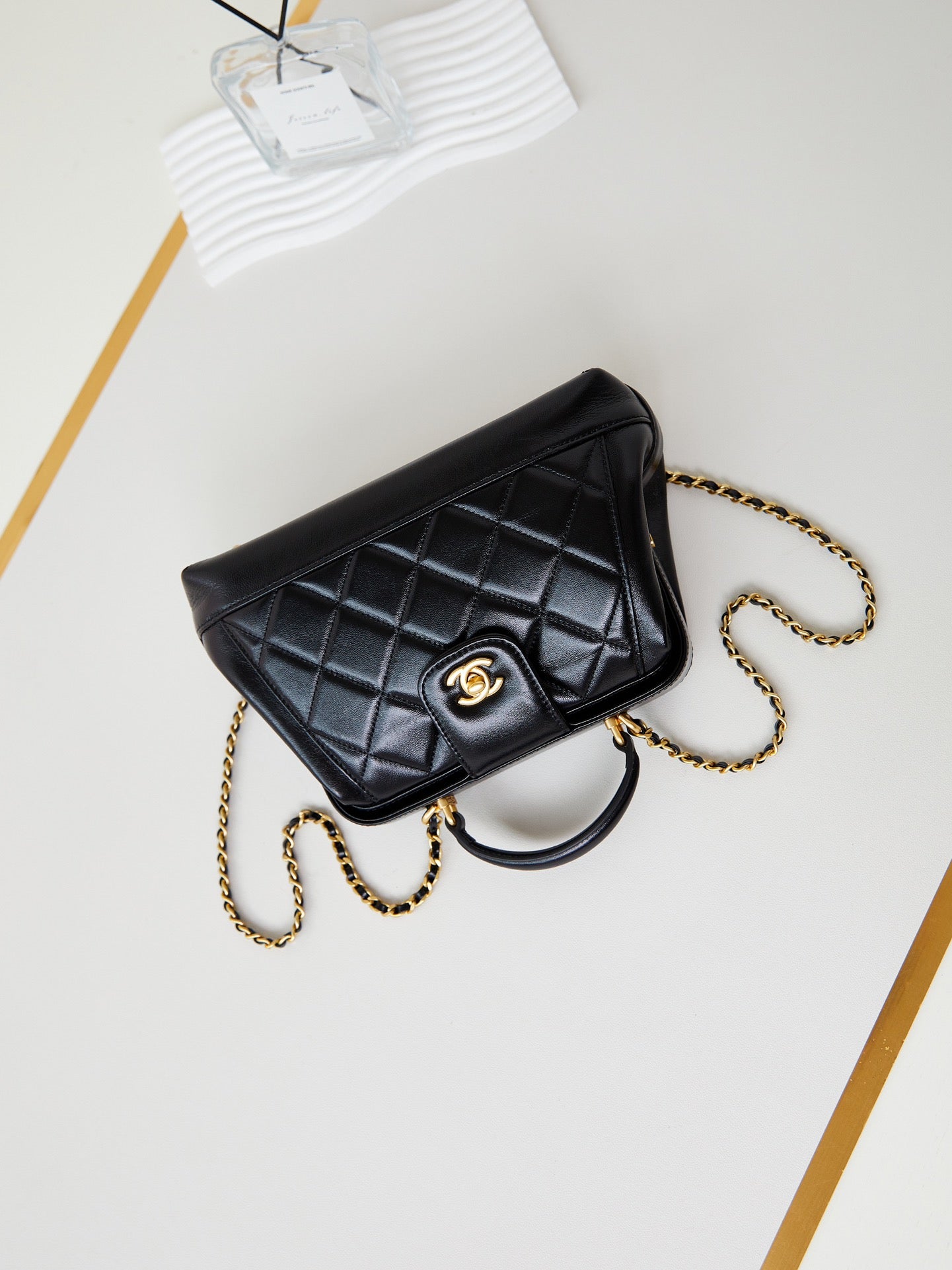 CC 24A Top Handle 23.5cm Black Wax Leather Gold Hardware 238469 mysite