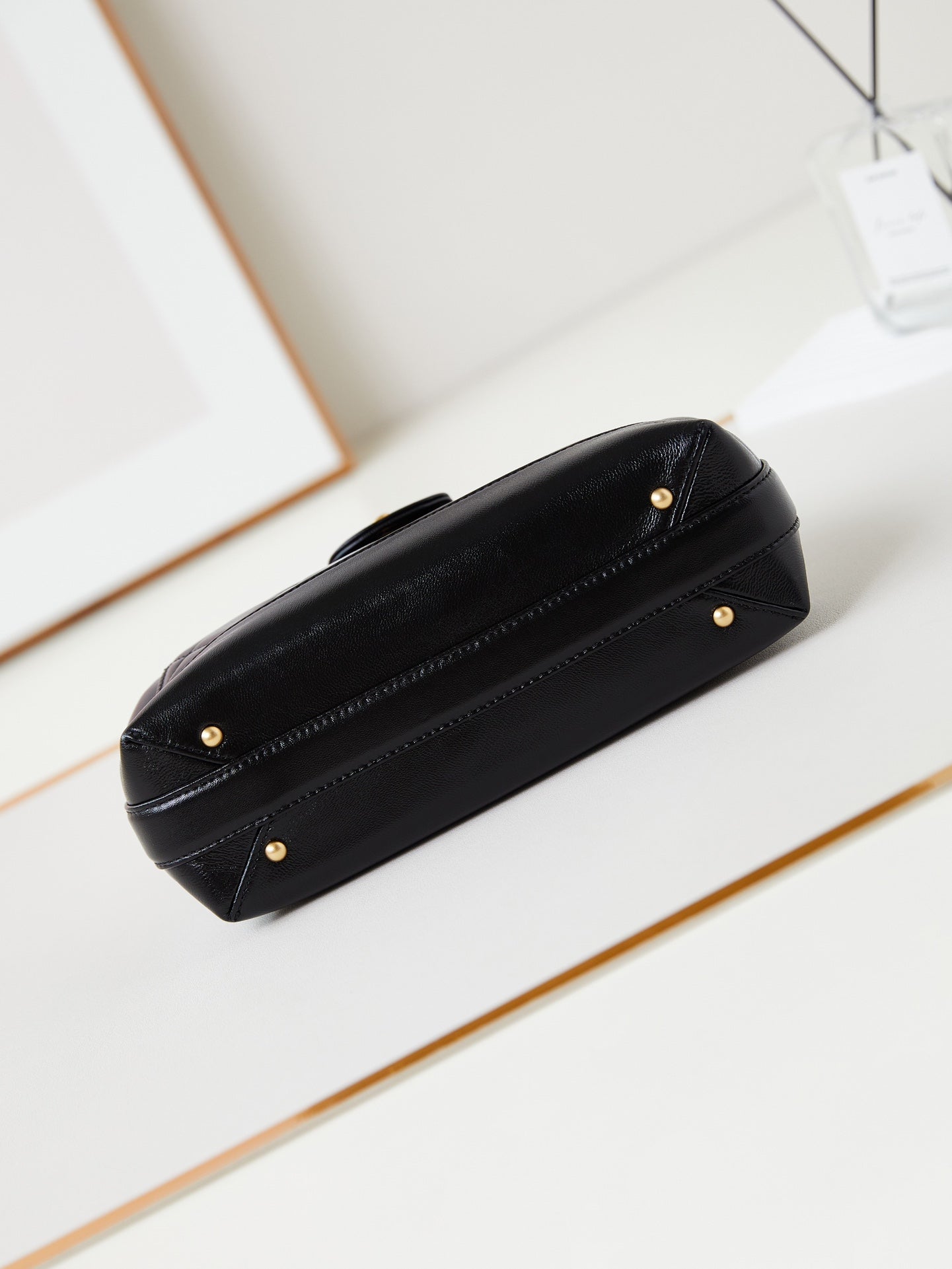 CC 24A Top Handle 23.5cm Black Wax Leather Gold Hardware 238469 mysite