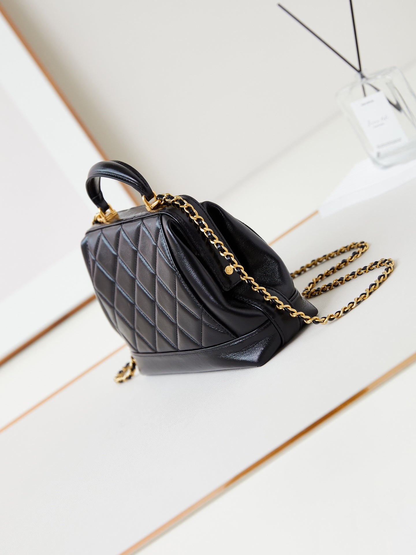 CC 24A Top Handle 23.5cm Black Wax Leather Gold Hardware 238469 mysite