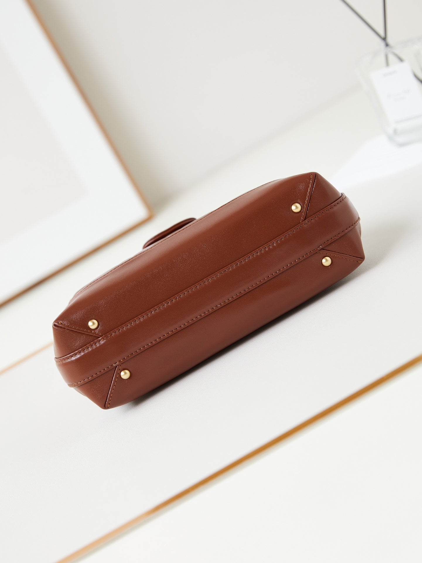 CC 24A Top Handle 23.5cm Brown Wax Leather Gold Hardware 238471 mysite