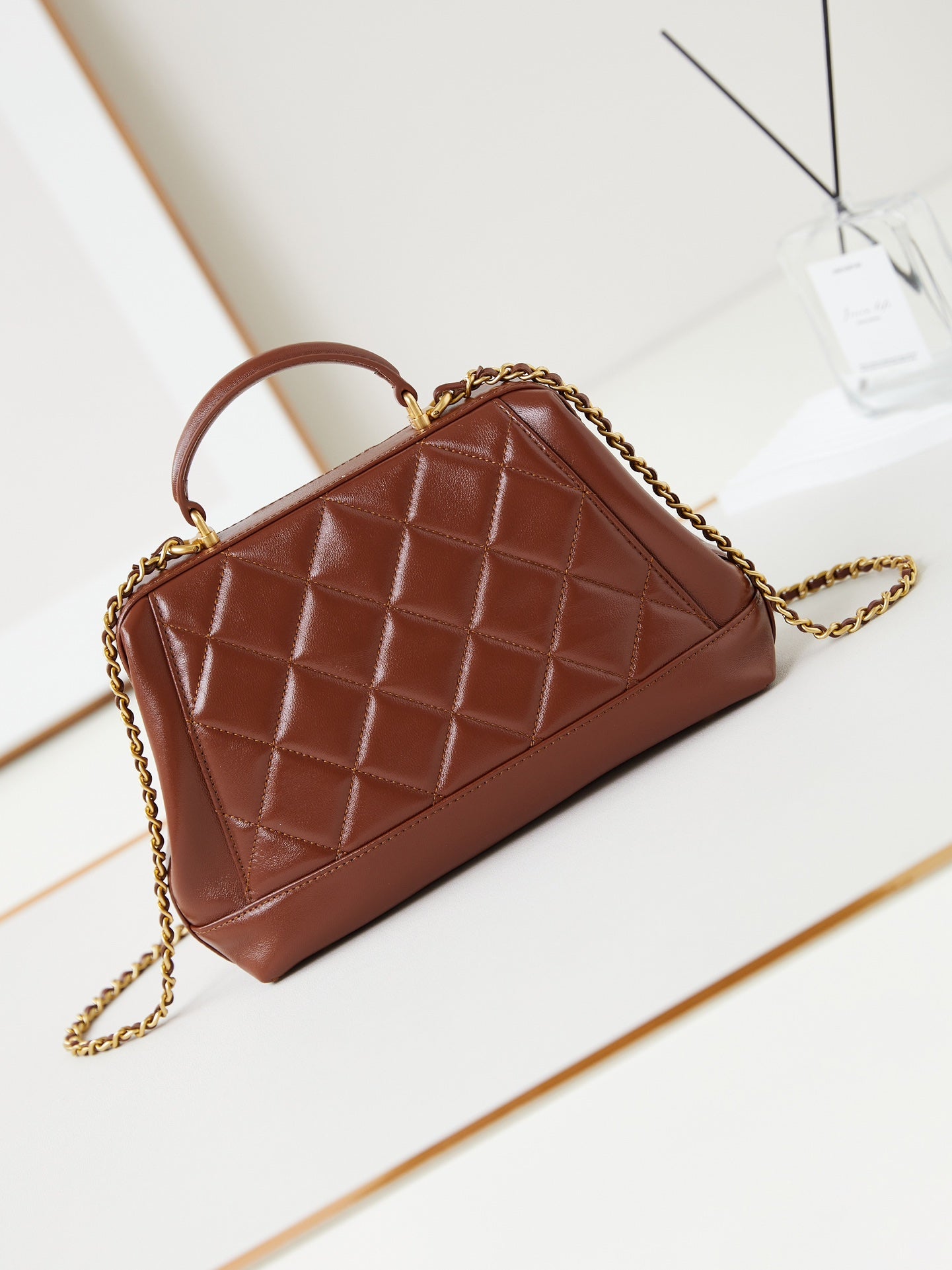 CC 24A Top Handle 23.5cm Brown Wax Leather Gold Hardware 238471 mysite
