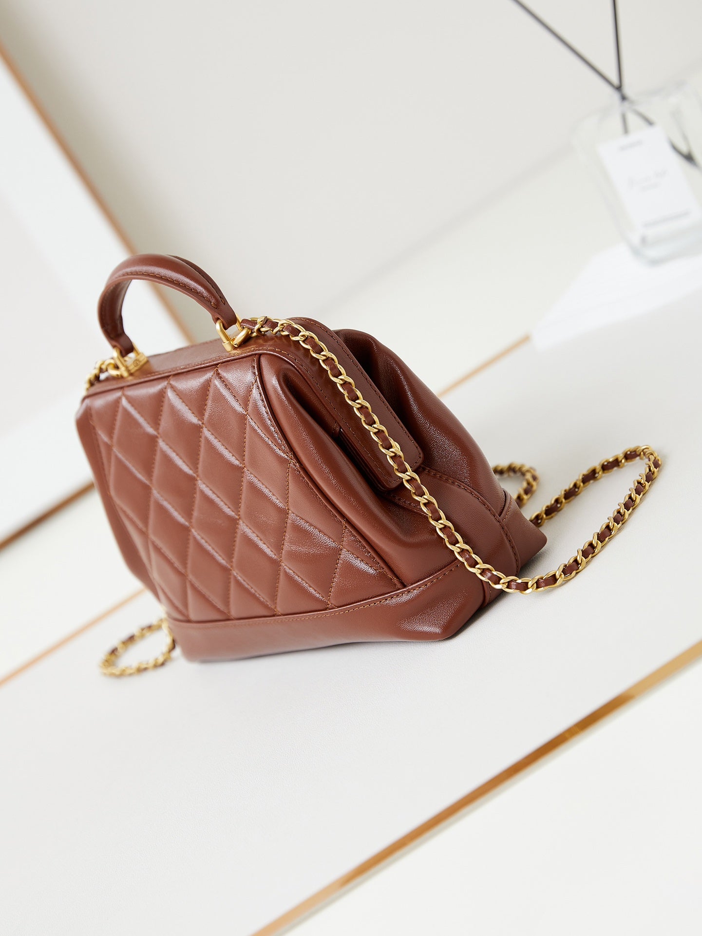 CC 24A Top Handle 23.5cm Brown Wax Leather Gold Hardware 238471 mysite