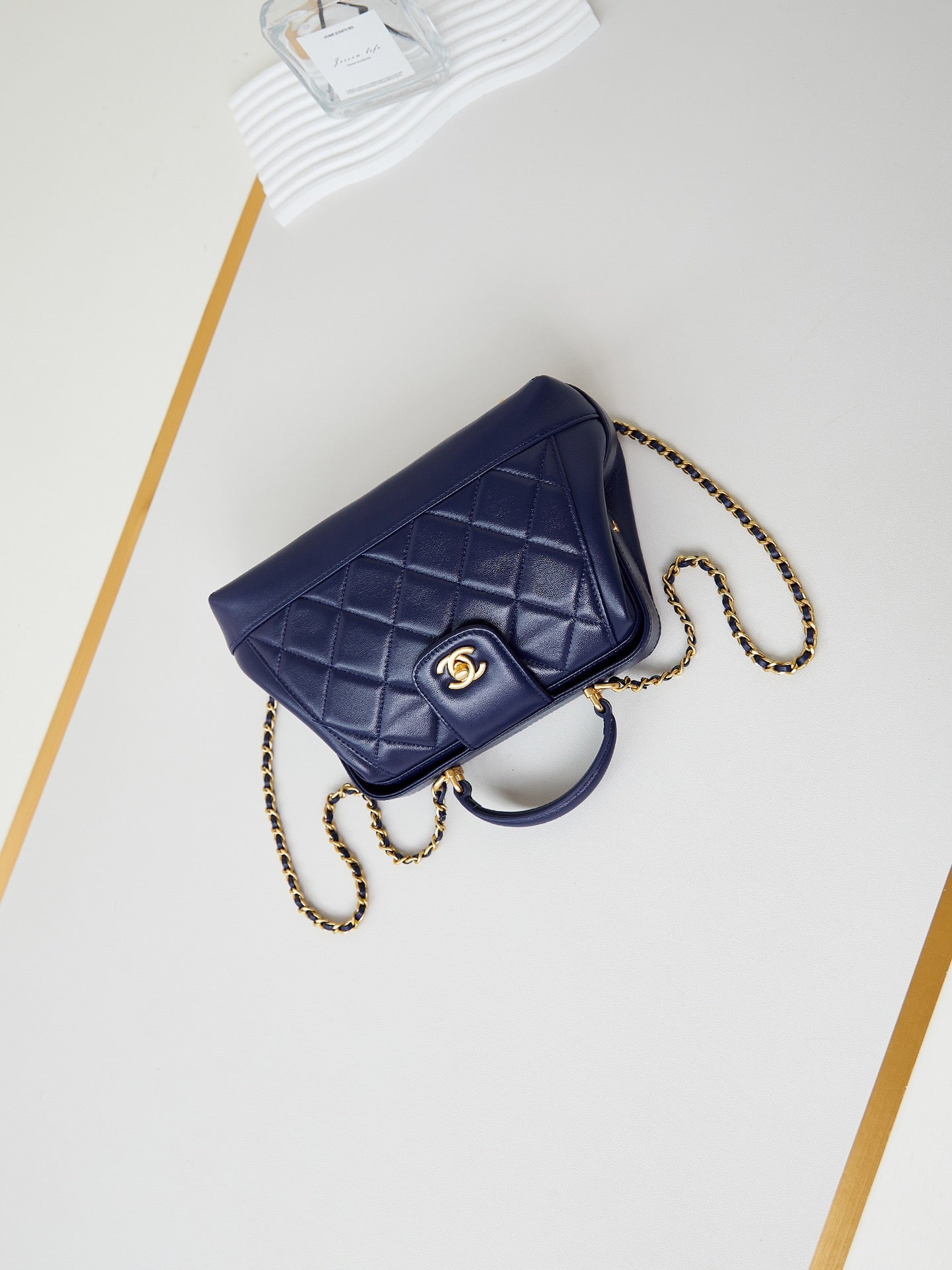 CC 24A Top Handle 23.5cm Night Blue Wax Leather Gold Hardware 238473 mysite