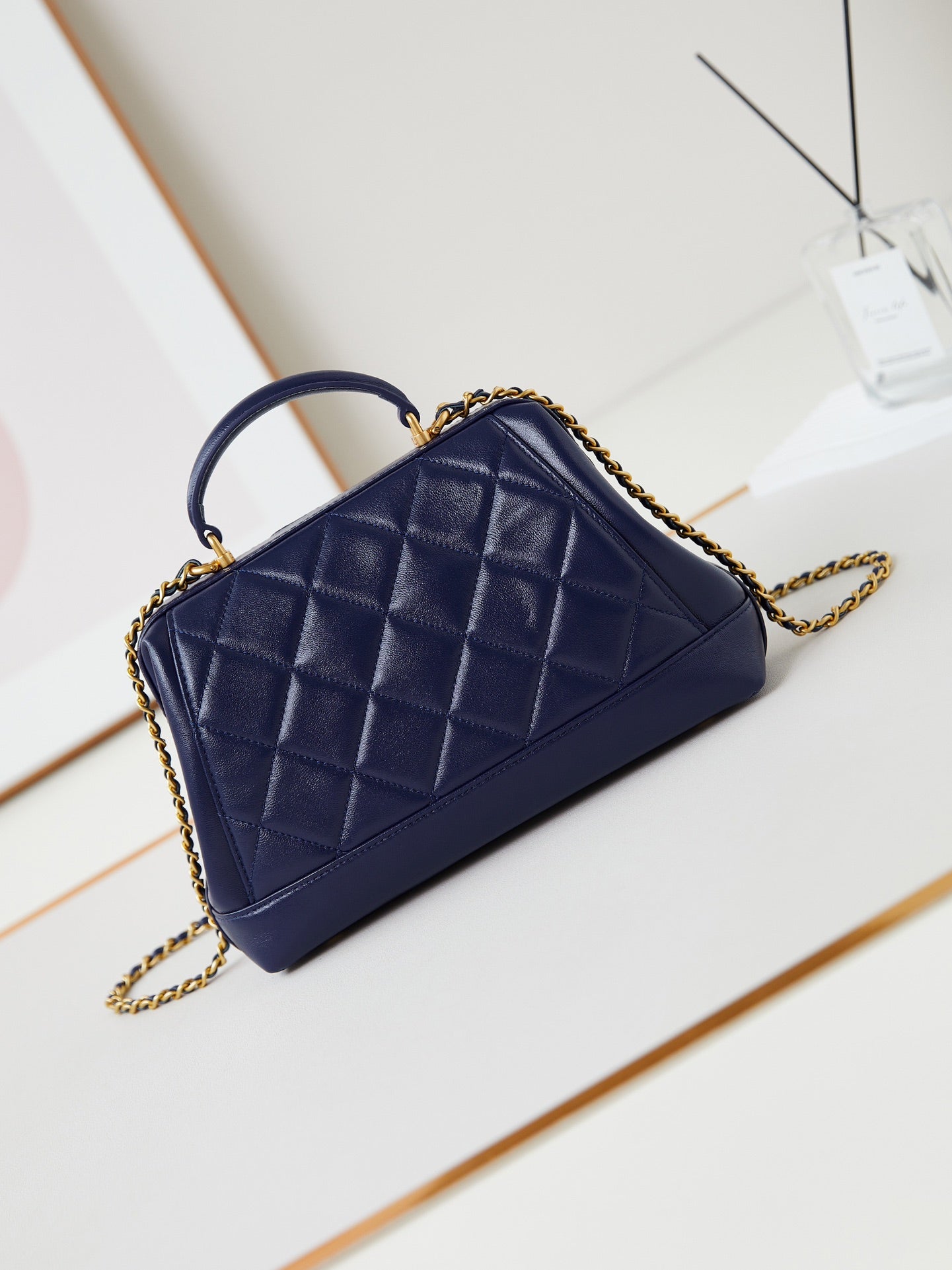 CC 24A Top Handle 23.5cm Night Blue Wax Leather Gold Hardware 238473 mysite