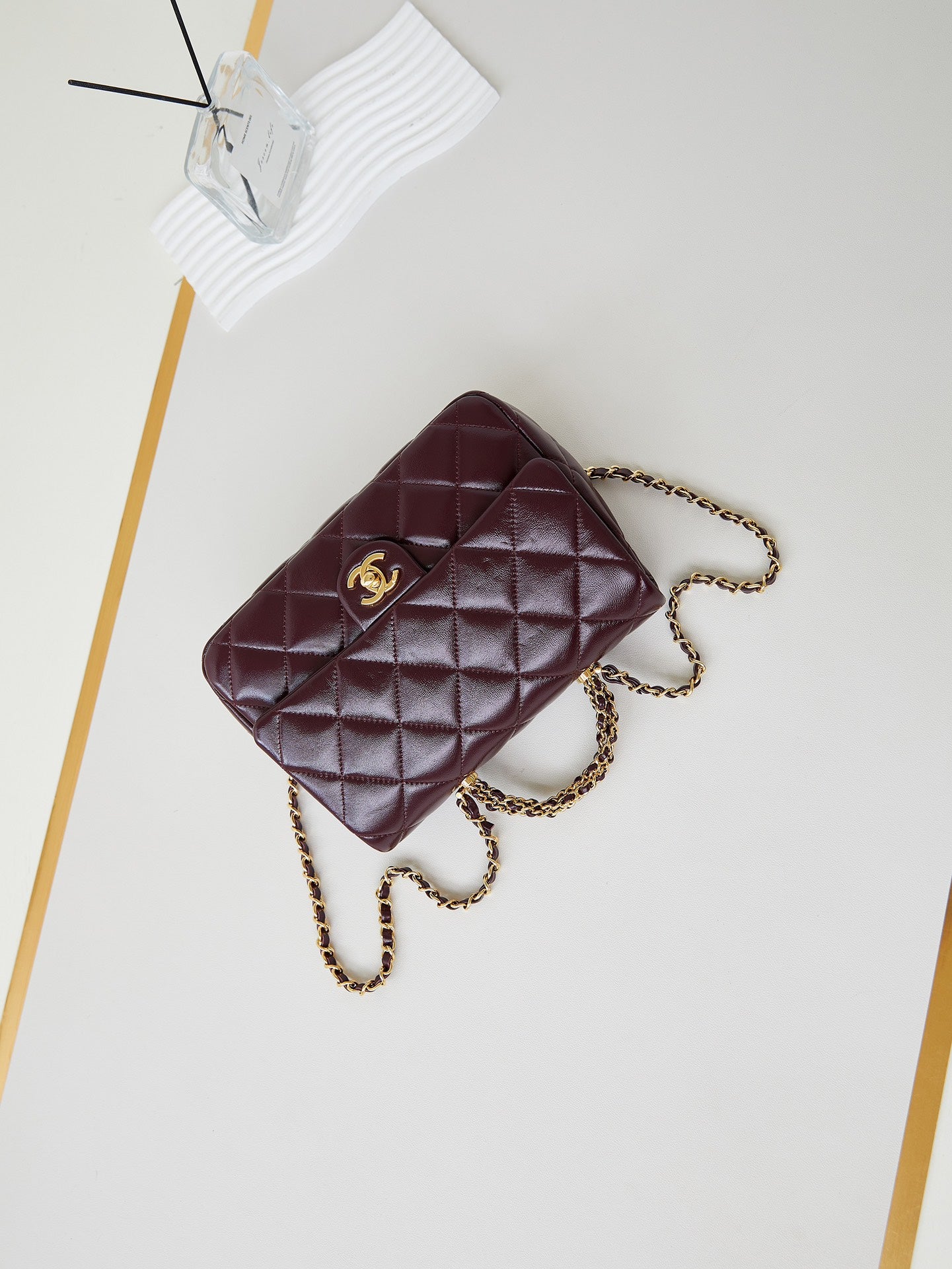 CC Flap Bag With Top Handle 25cm Wine Red Sheepskin Gold Hardware 238481 mysite