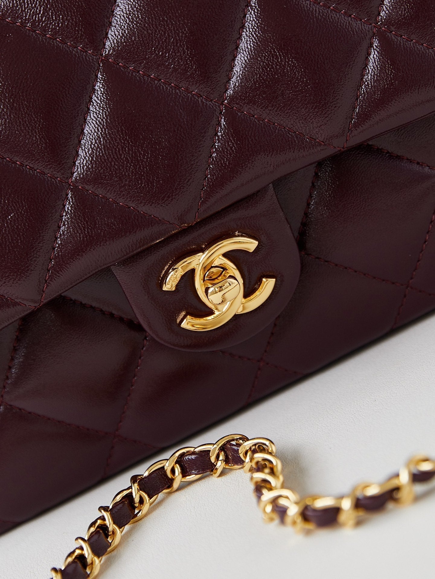 CC Flap Bag With Top Handle 25cm Wine Red Sheepskin Gold Hardware 238481 mysite