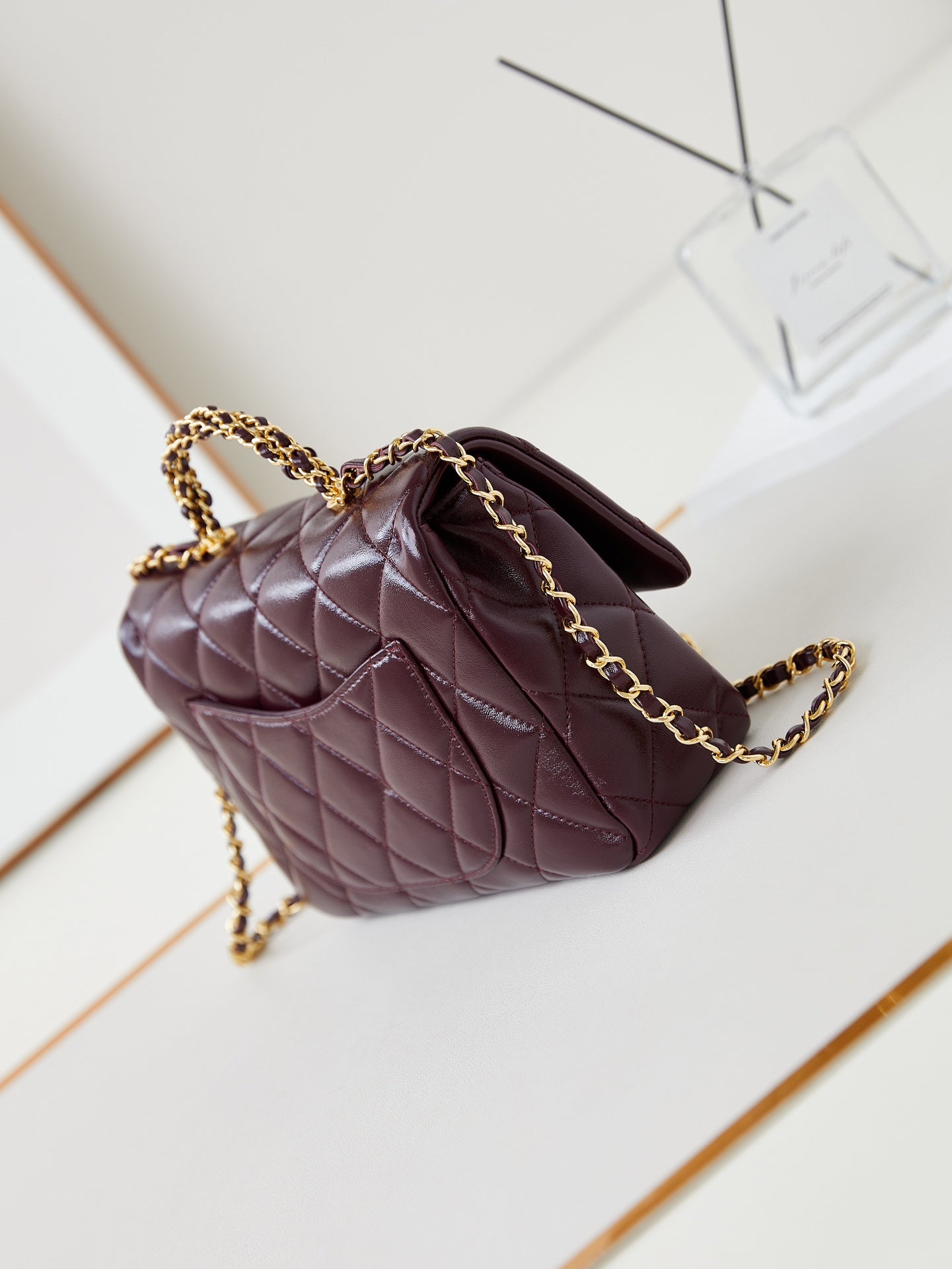 CC Flap Bag With Top Handle 25cm Wine Red Sheepskin Gold Hardware 238481 mysite