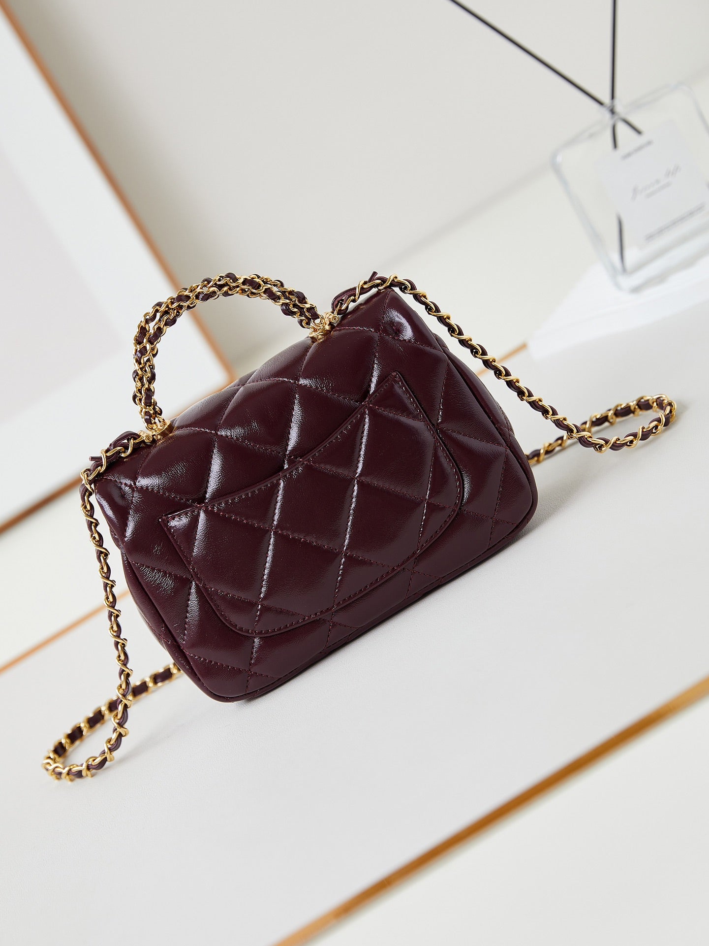 CC Flap Bag With Top Handle 19cm Wine Red Sheepskin Gold Hardware 238483 mysite