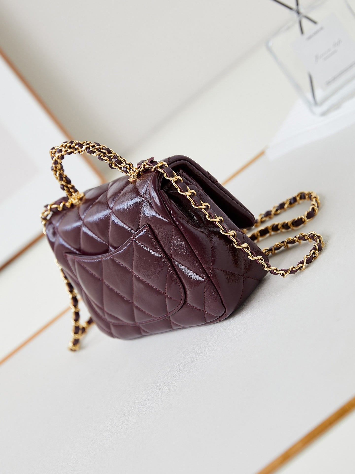 CC Flap Bag With Top Handle 19cm Wine Red Sheepskin Gold Hardware 238483 mysite