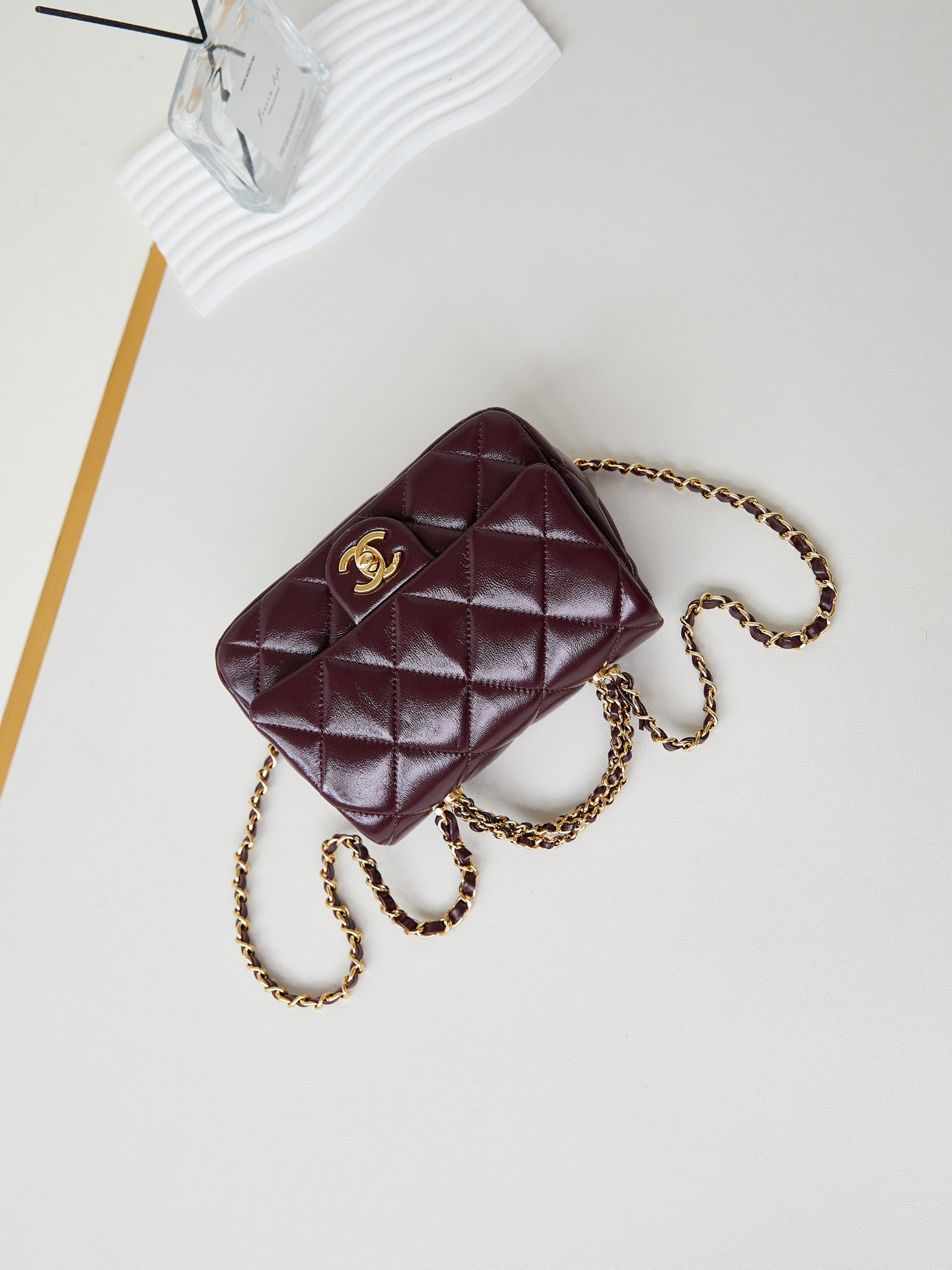 CC Flap Bag With Top Handle 19cm Wine Red Sheepskin Gold Hardware 238483 mysite