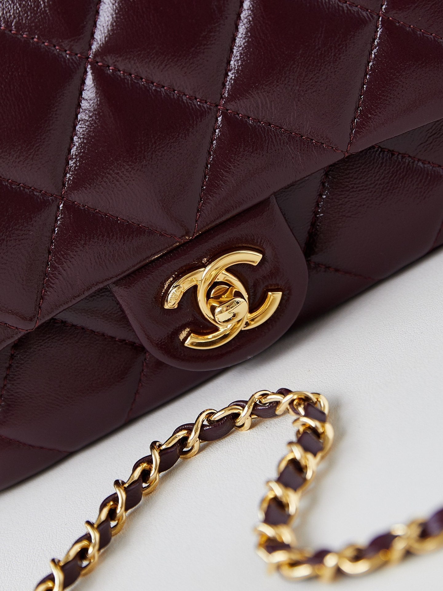 CC Flap Bag With Top Handle 19cm Wine Red Sheepskin Gold Hardware 238483 mysite