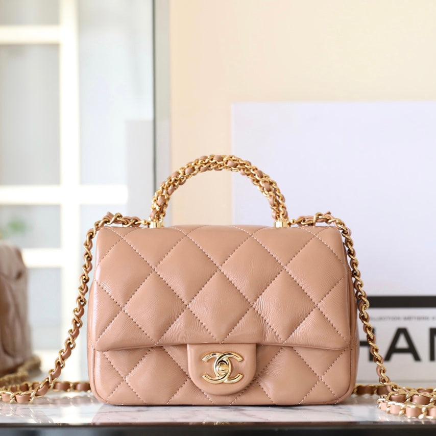 24b mini flap bag 19cm top handle beige lambskin mysite