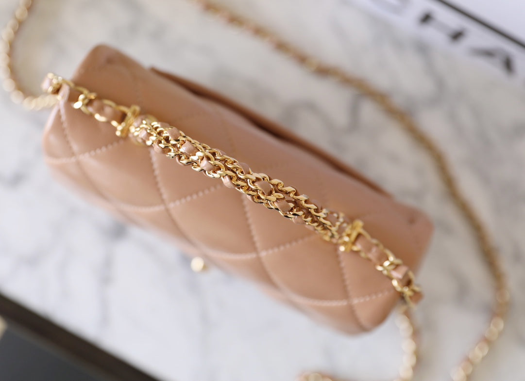 24b mini flap bag 19cm top handle beige lambskin mysite