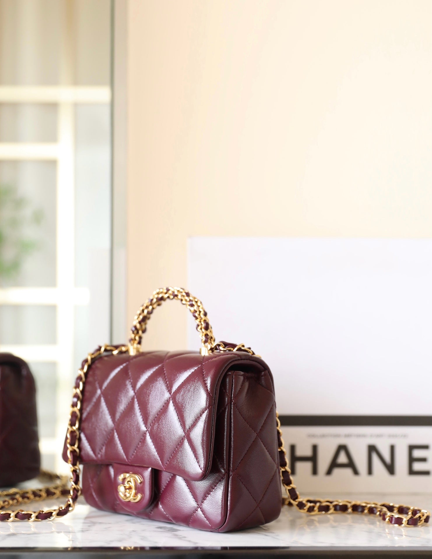 24B Mini Flap Bag With Top Handle 19cm Burgundy Lambskin mysite