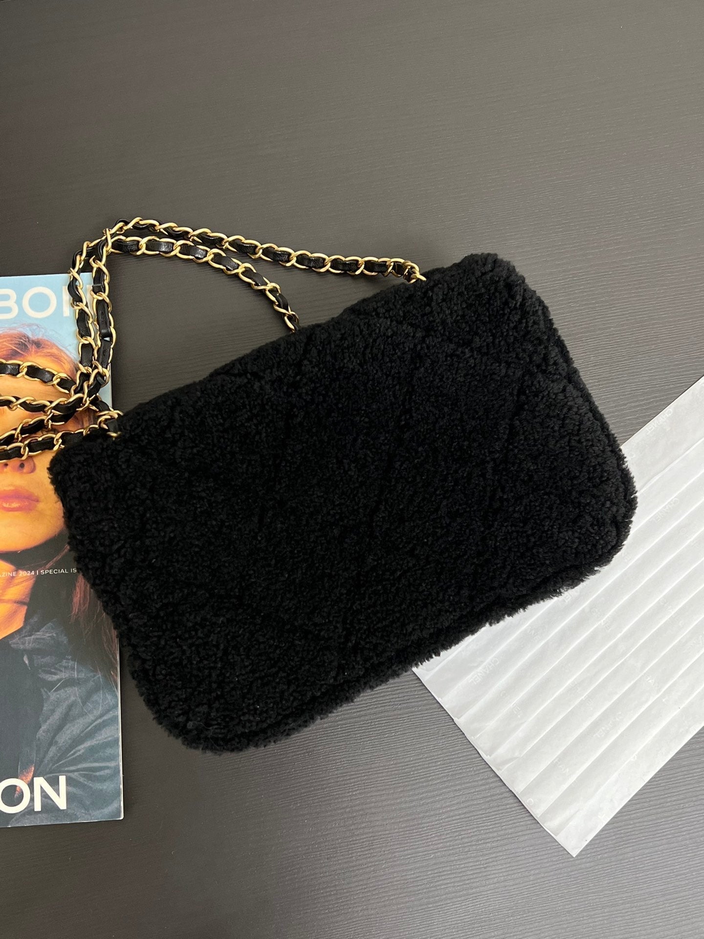 Flap Bag Small 23cm Black Sherling Lambskin Gold Hardware mysite