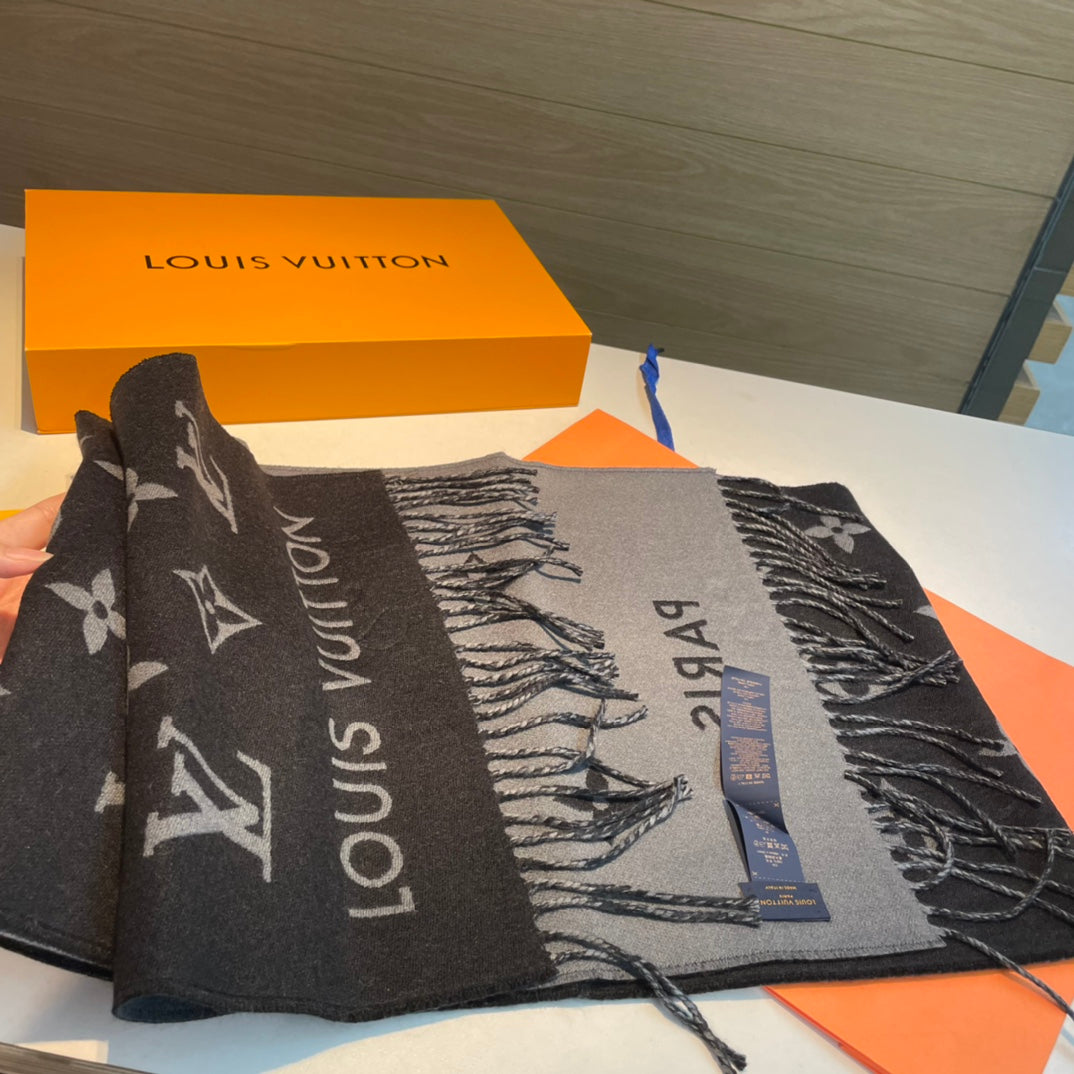 ALL ABOUT MONOGRAM SCARF 185 CM IN BLACK WOOL 394497 mysite