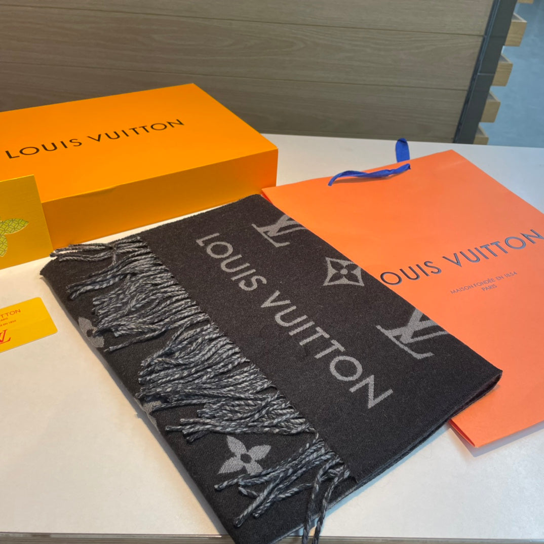 ALL ABOUT MONOGRAM SCARF 185 CM IN BLACK WOOL 394497 mysite