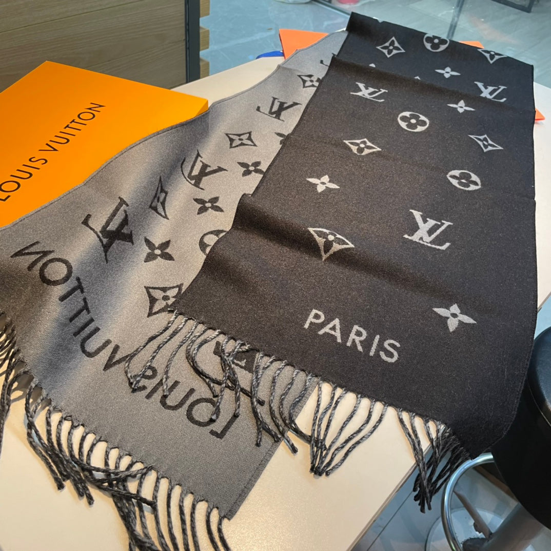 ALL ABOUT MONOGRAM SCARF 185 CM IN BLACK WOOL 394497 mysite