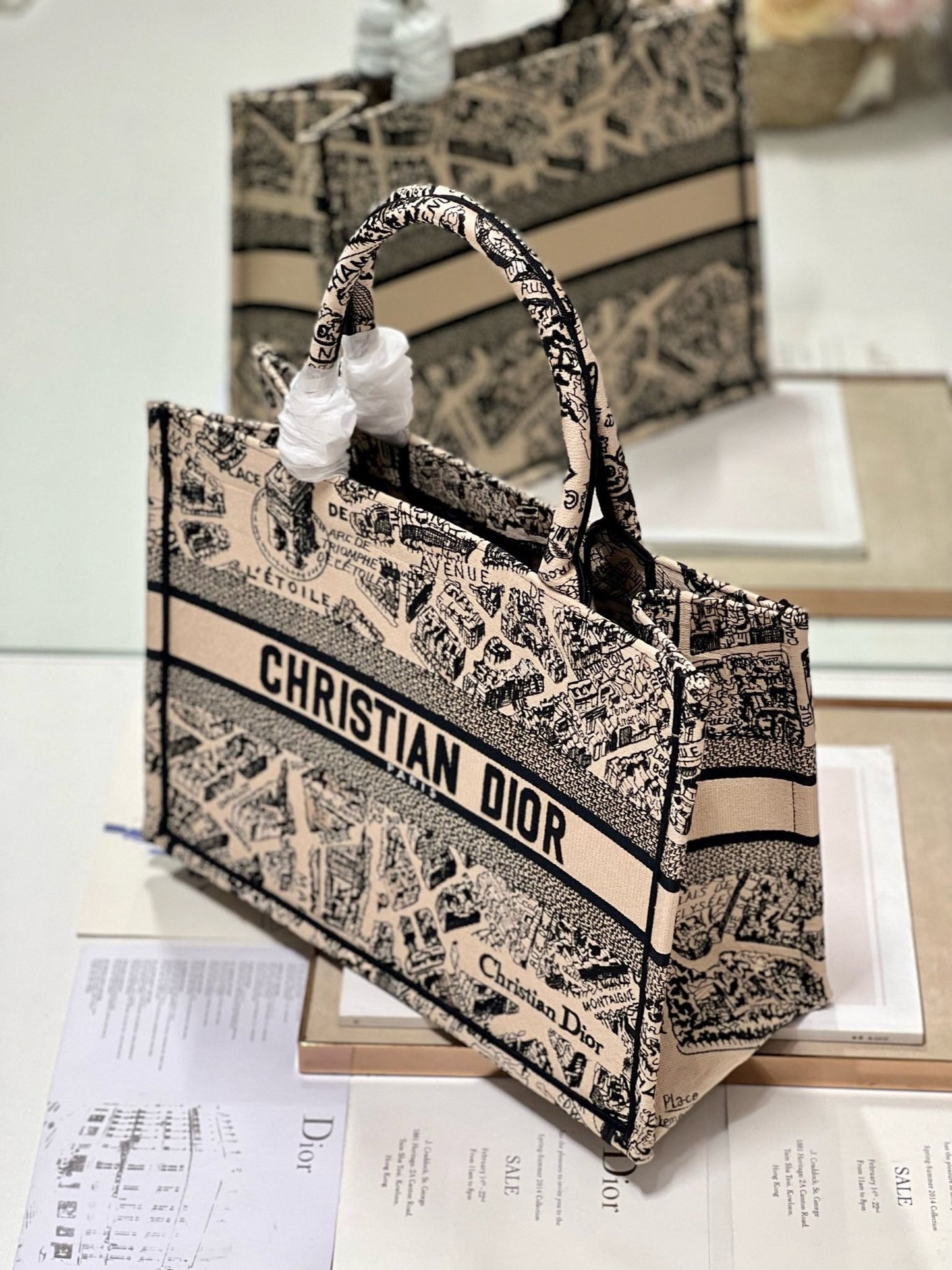 CD Paris Apricot Book Tote 36cm Bag Black beige Canvas 336525 mysite